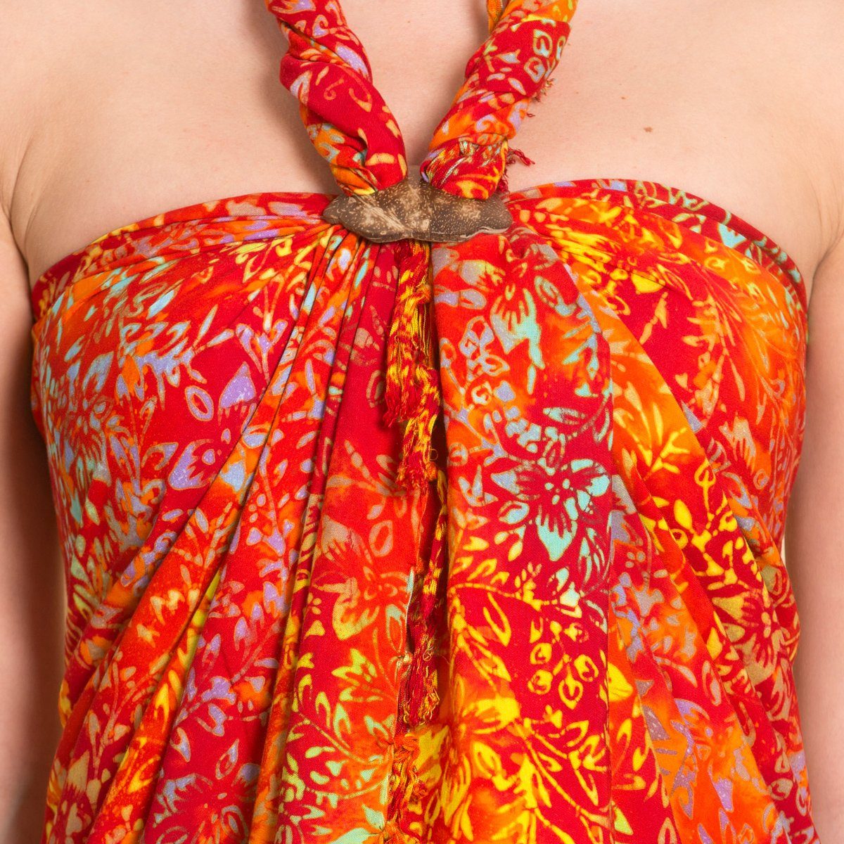 Schal orange Sarong egal Halstuch Wickelkleid B001 oder für als Wachsbatik weicher Strandtuch ob Jahreszeit PANASIAM aus jede Viskose wunderbar Schultertuch,
