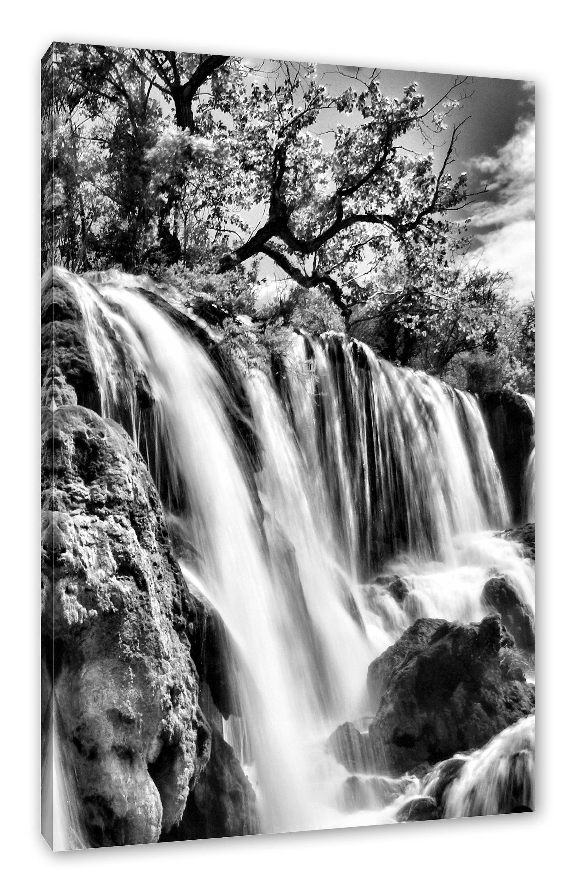 Zackenaufhänger Pixxprint Wasserfall inkl. im fertig (1 Leinwandbild im Leinwandbild bespannt, Dschungel, St), Dschungel Wasserfall