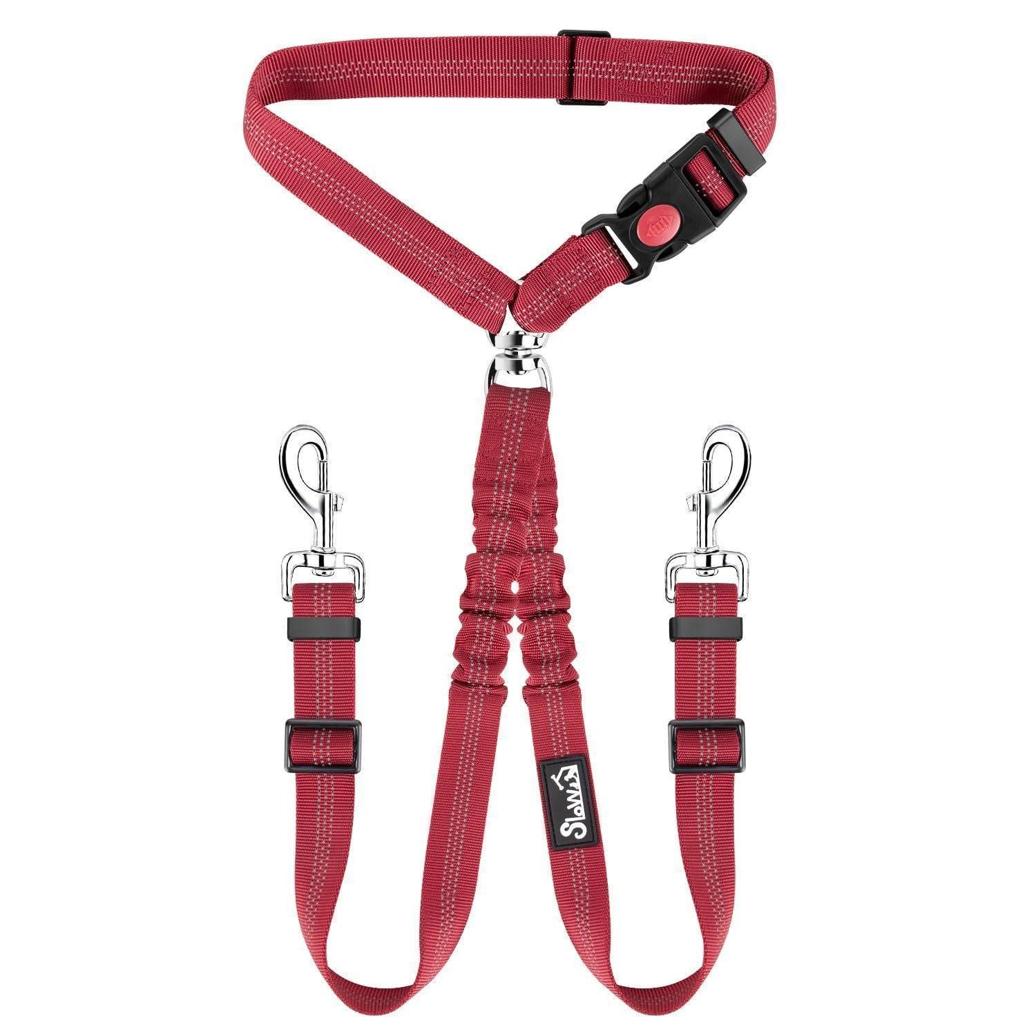 LuxusKollektion Autohundegeschirr Hundesicherheitsgurt 2in1 Rot für 2 Hunde, Textil