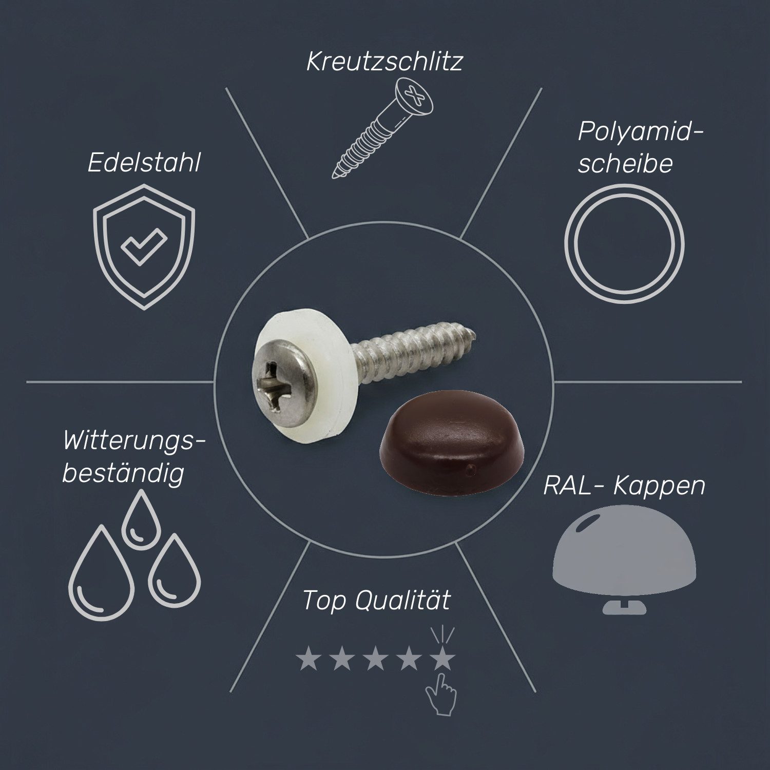 PARCO Fensterbankschraube Fensterbankschrauben Edelstahl A2 3,9x22mm inkl. Abdeckkappen, (100 Stück), rostfrei, witterungsbeständig, vielseitig einsetzbar