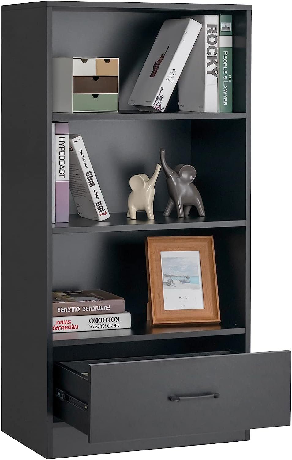 KOMFOTTEU Bücherregal Bücherschrank, 4 Ebenen Hochschrank, 60 x 38 x 120 cm schwarz