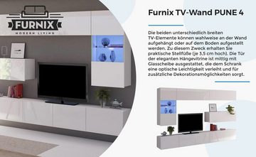 Furnix TV-Wand PUNE 4 Mediawand, Möbelwand, Wohnwand 6 teilig 2,55 m Auswahl, Hochglanz, ohne LED
