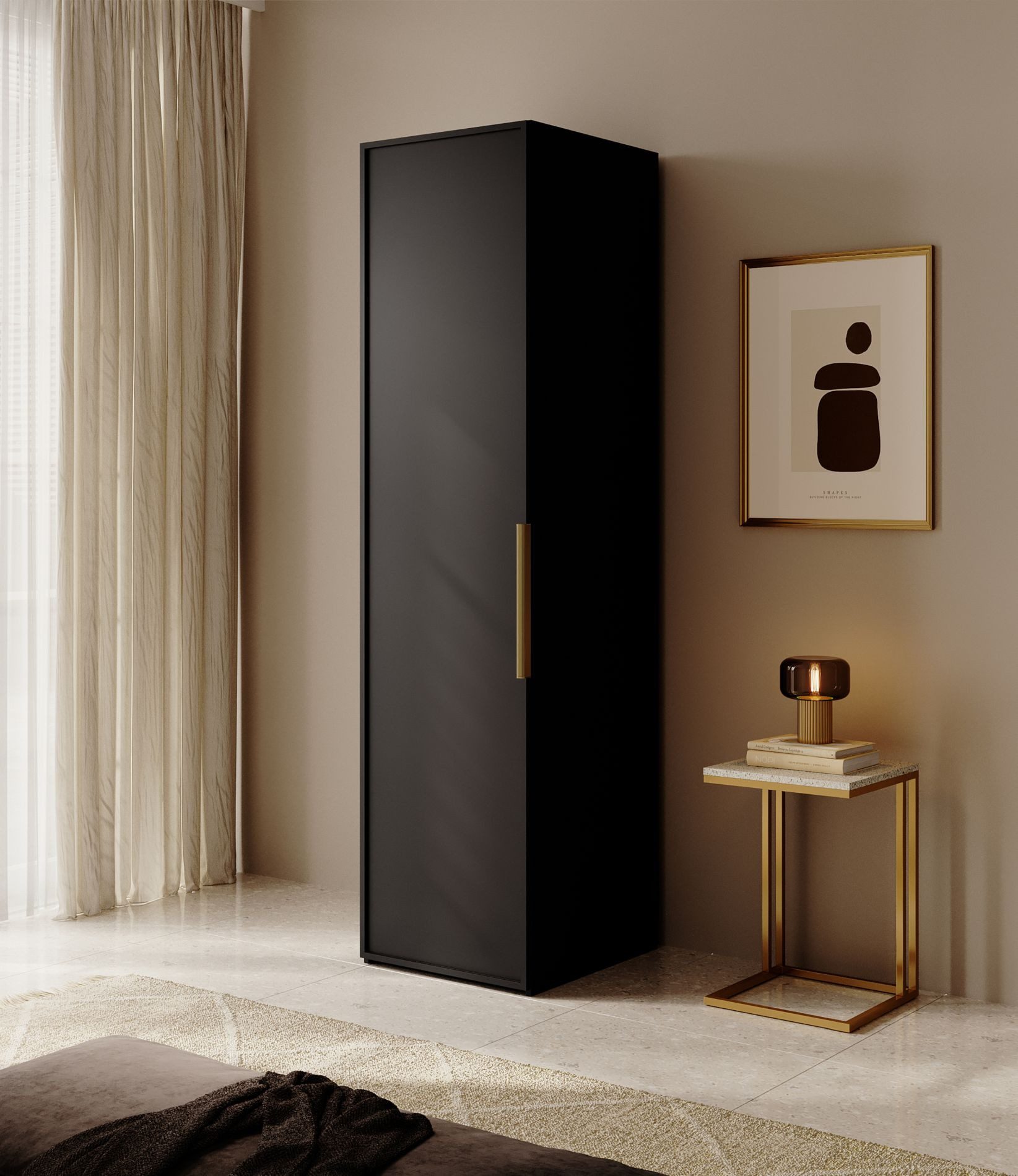 Selsey Kleiderschrank FRAME mit 3D-Optik, flexibler Innenaufteilung & Metallgriffen.