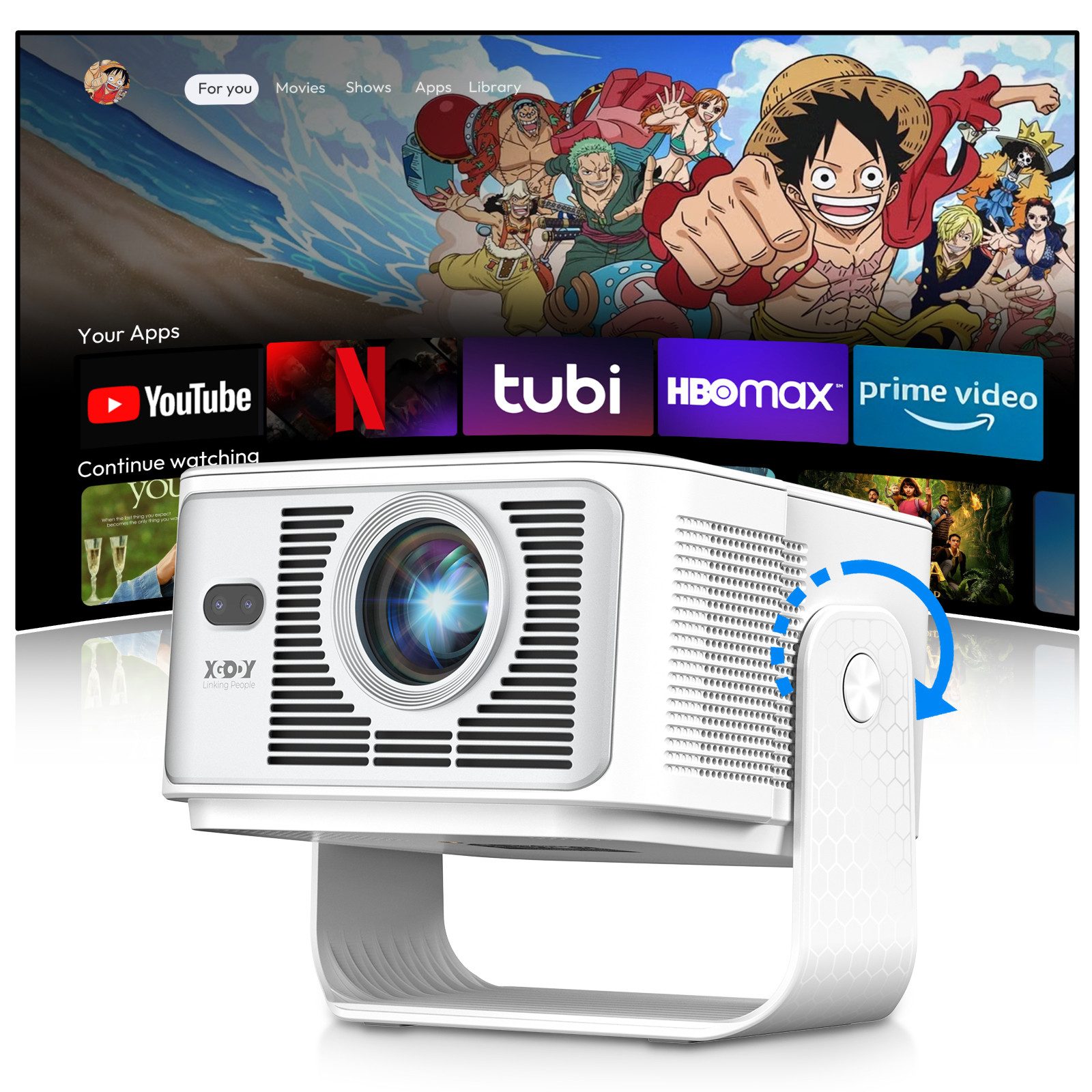 XGODY Gimbal 7 beamer 4k/8K Android 14.0 Projektor Autofokus Heimkino Beamer (15000:1, 3840X2160 px, Smart Beamer Klein mit 900 ANSI, WiFi 6 Bluetooth 5.4, Autofokus)
