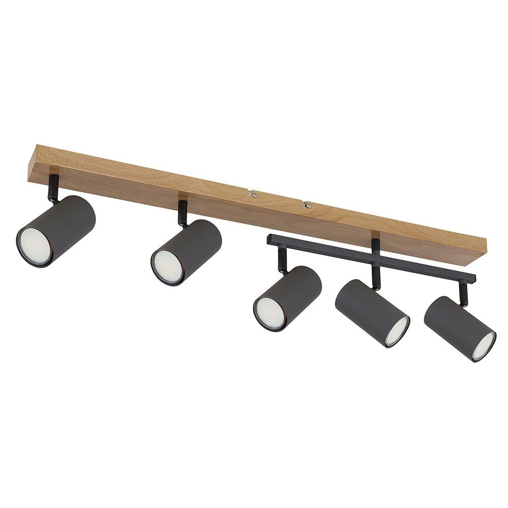 etc-shop Deckenleuchte, Leuchtmittel nicht inklusive, Deckenleuchte Spots Holzoptik Esszimmer GU10 schwarz 5 Flammig