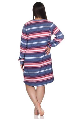 Normann Nachthemd Damen Frottee Nachthemd mit Bündchen in elegantem Streifendesign