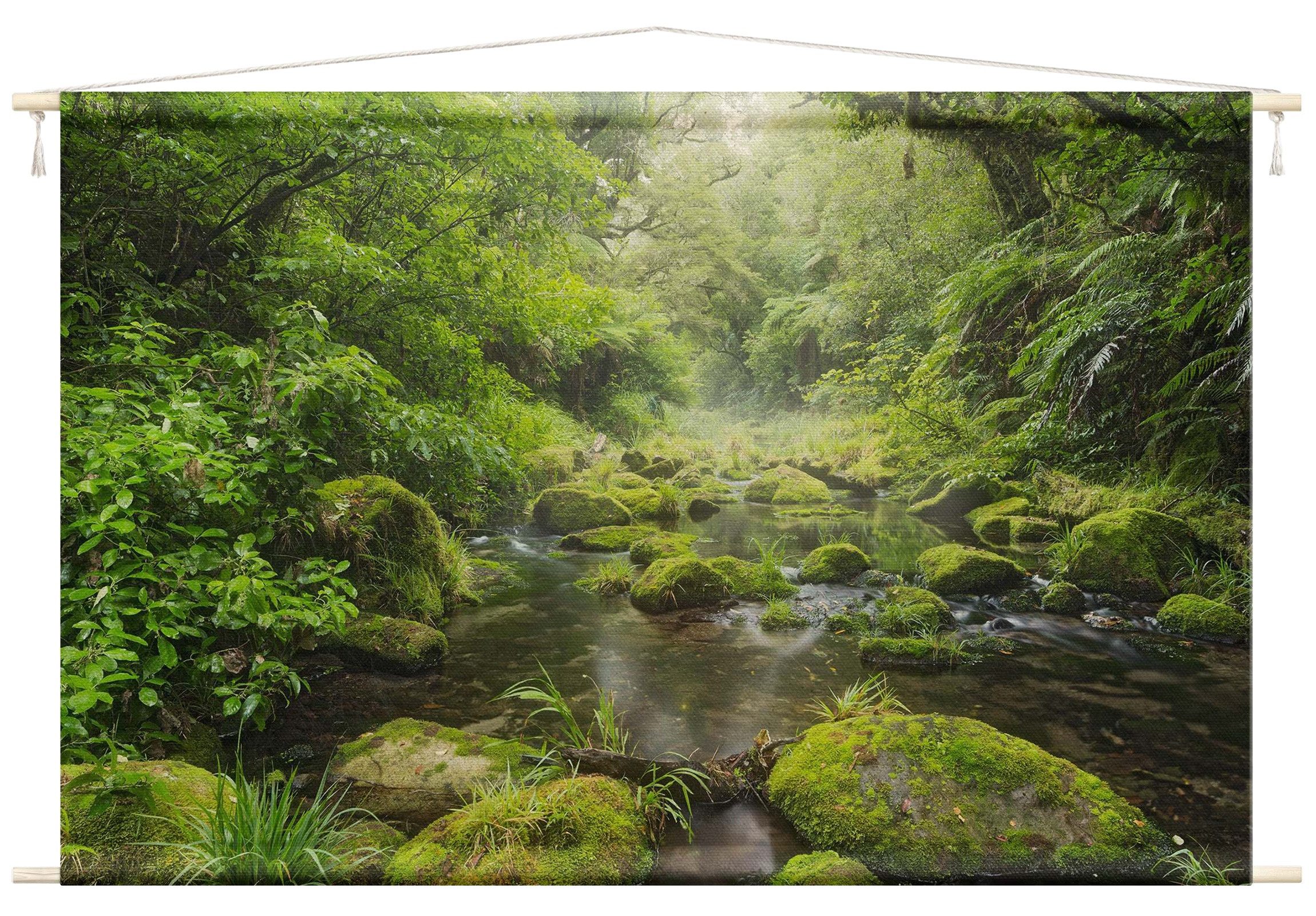 Bilderdepot24 Wandteppich modern Wald Natur grün, rechteckig, Höhe: 2.6 mm, großes Wandbild aus Natur-Baumwolle Wandbehang Stoffbild Tuch Wollseil