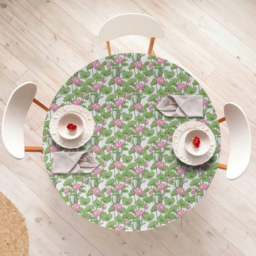Abakuhaus Tischdecke Rundum-elastische Stofftischdecke, Rosa Blumen Lilienblumen Große Blätter