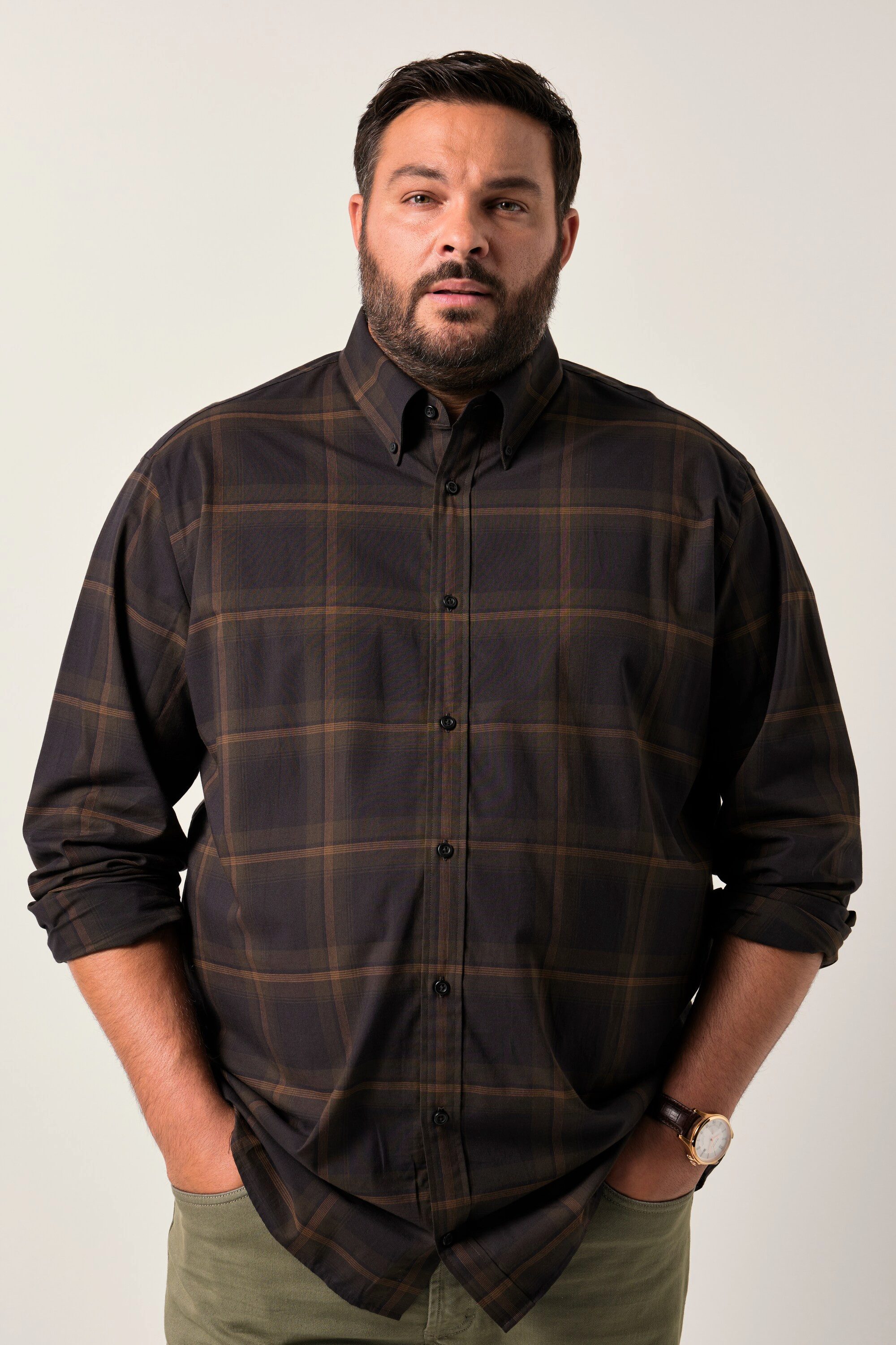 Men Plus Businesshemd Men+ Karohemd Langarm Buttondown-Kragen bis 8 XL