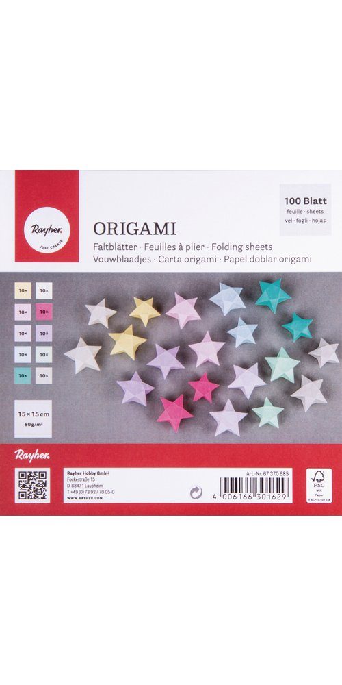 Origami-Faltblätter, 100 Rayher Blatt Kraftpapier Pastell