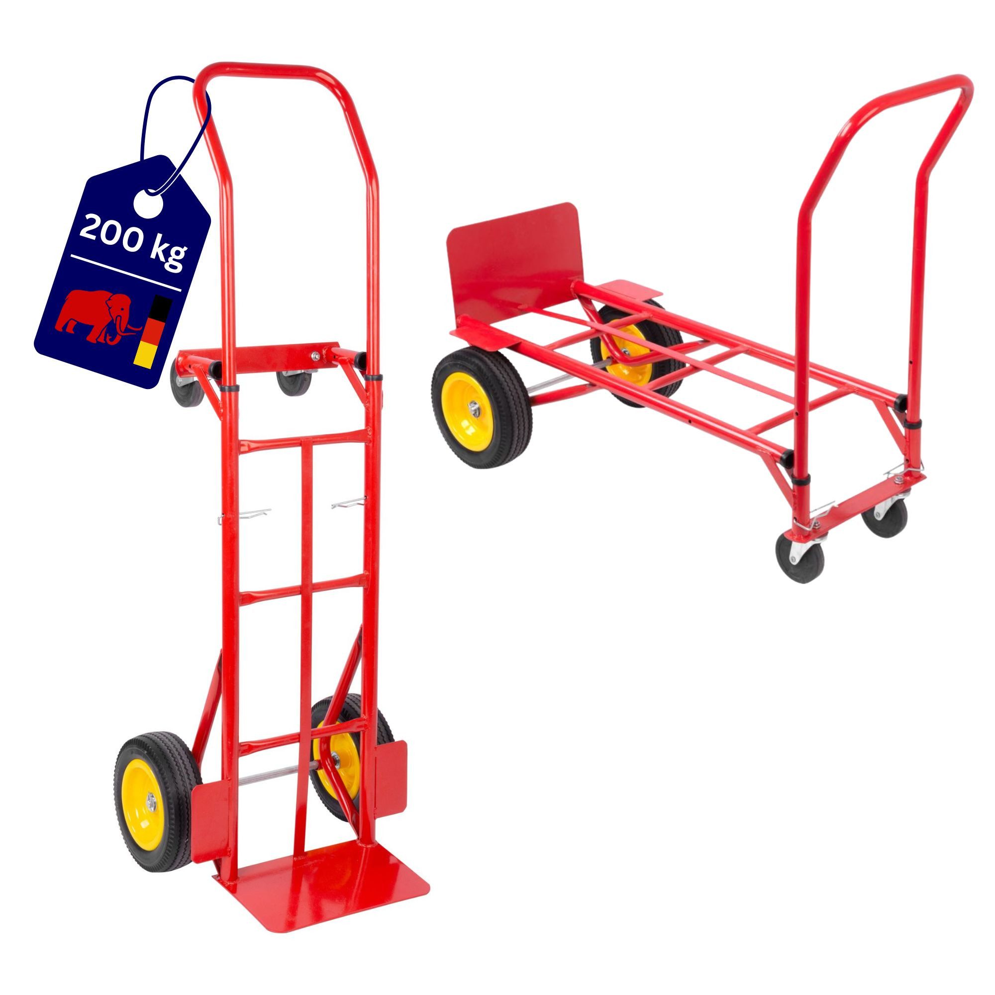 PROREGAL® Sackkarre Multifunktions-Stahlrohr-Sackkarre HxBxT 133x55x46cm, Traglast 200kg, Gummibereifung