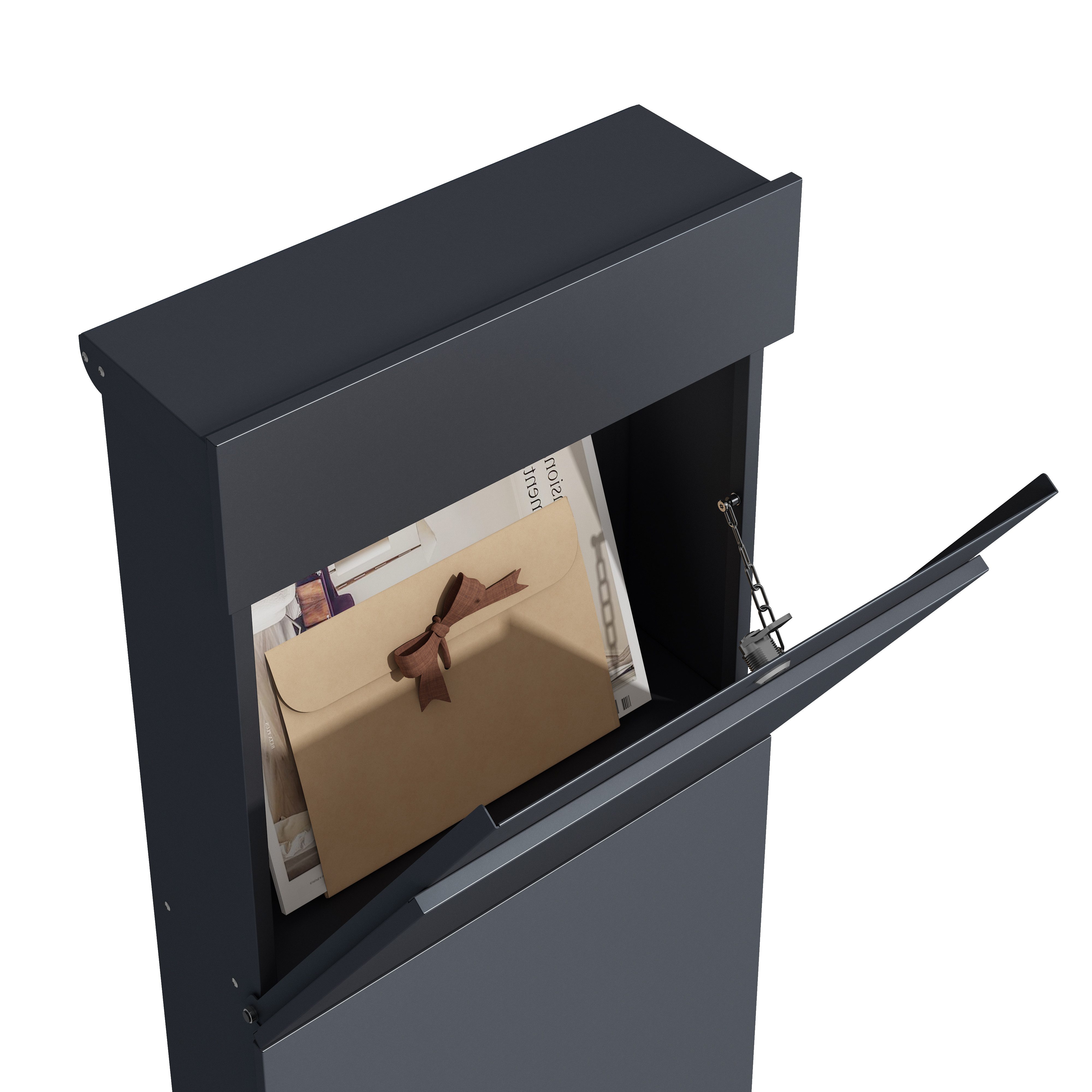 DEGAMO Standbriefkasten AACHEN, 115cm, Stahl anthrazitgrau, moderne Optik