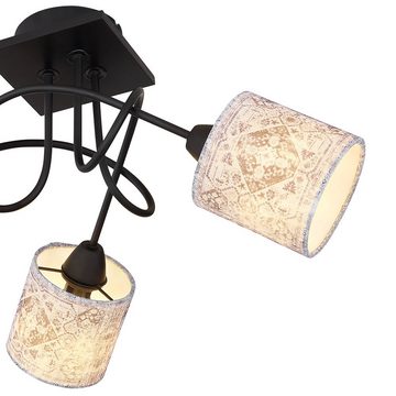 etc-shop Deckenstrahler, Leuchtmittel nicht inklusive, Deckenleuchte Wohnzimmerlampe Metall Textil schwarz 3 Flammig D 46 cm
