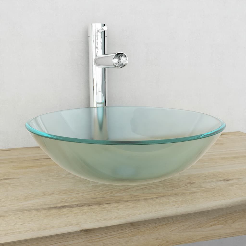 vidaXL Waschbecken Waschbecken Hartglas 42 cm Mattiert, Waschbecken Hartglas 42cm Mattiert Aufsatzwaschbecken Waschschale – Bild 2 von 4