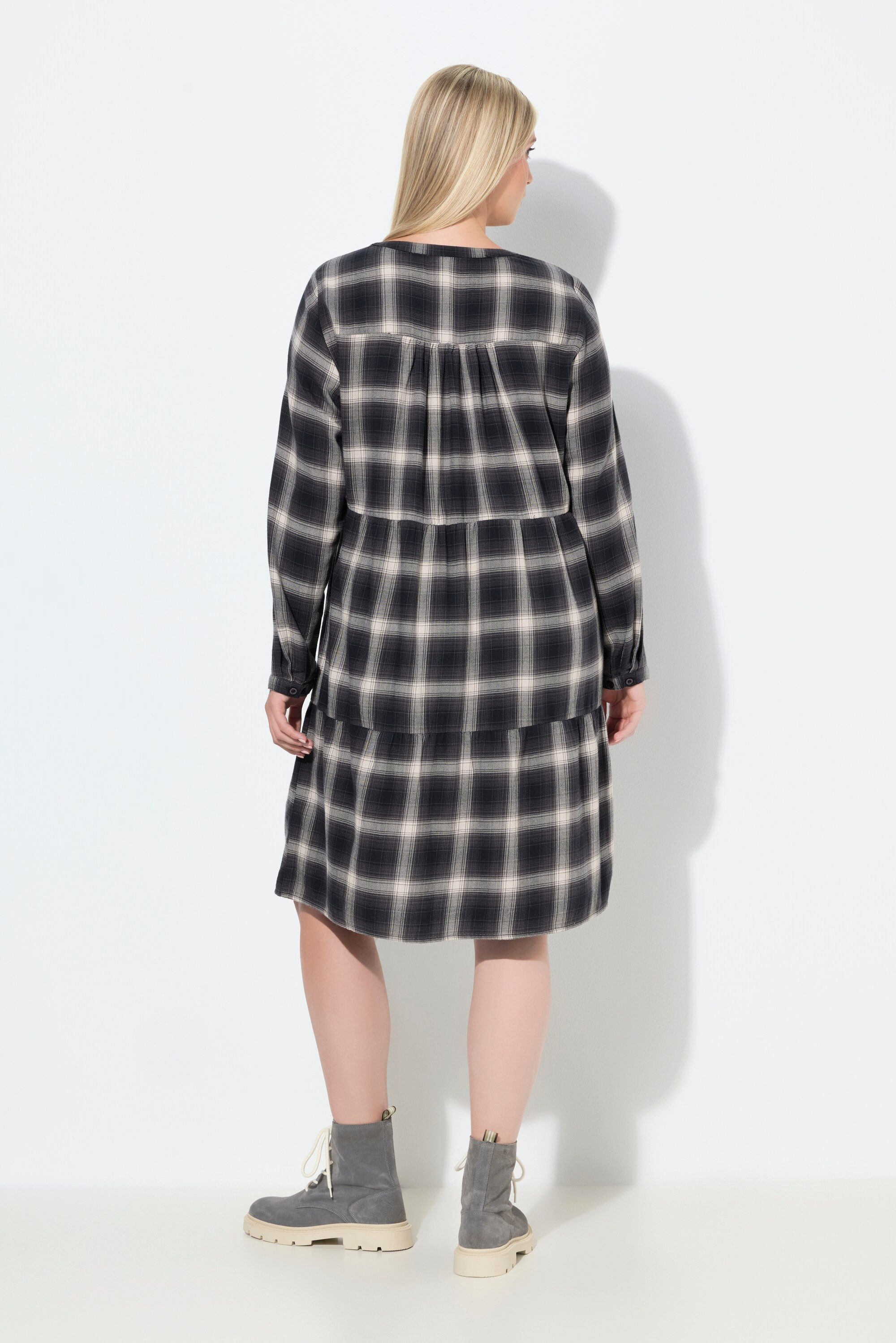 Ulla Popken Jerseykleid Kleid Karo A-Linie Tunika-Ausschnitt Langarm