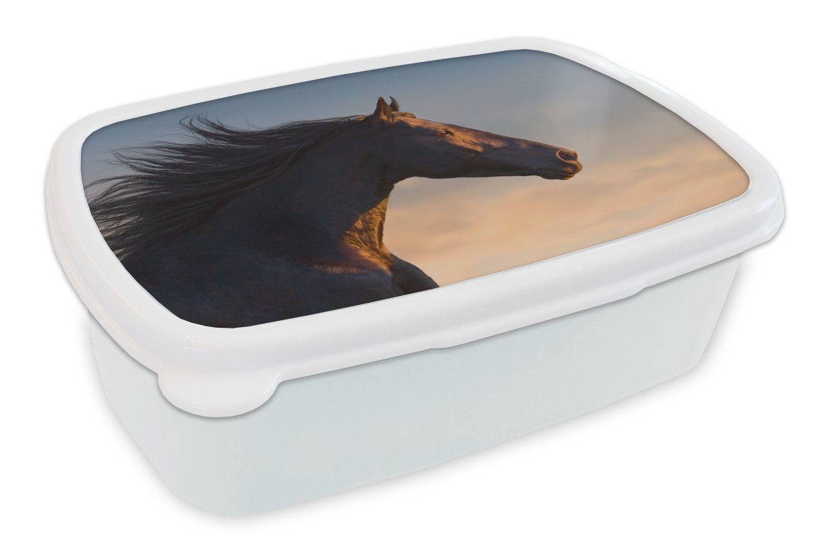 MuchoWow Lunchbox Pferd - Luft - Mähne, Kunststoff, (2-tlg), Brotbox für Kinder und Erwachsene, Brotdose, für Jungs und Mädchen weiß