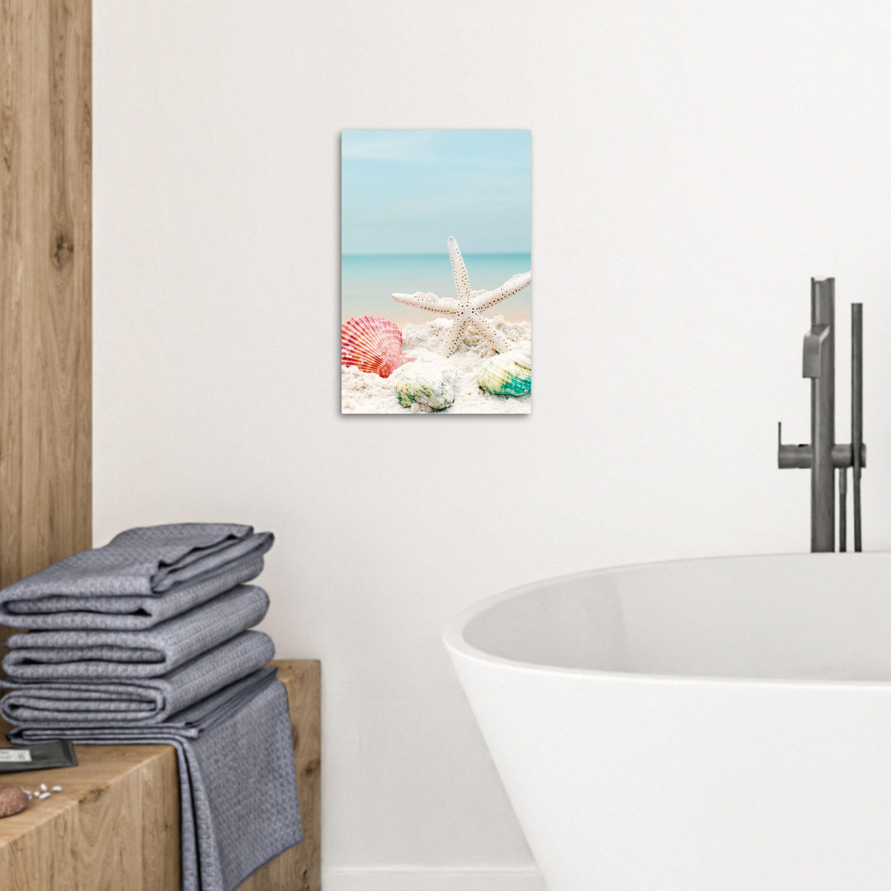 OneMillionCanvasses® Leinwandbild Strand - Seestern - Muscheln - Meer, Fotodruck (1 St), Badezimmer Deko, Bilder WC, Toilette Wanddeko 20x30 cm