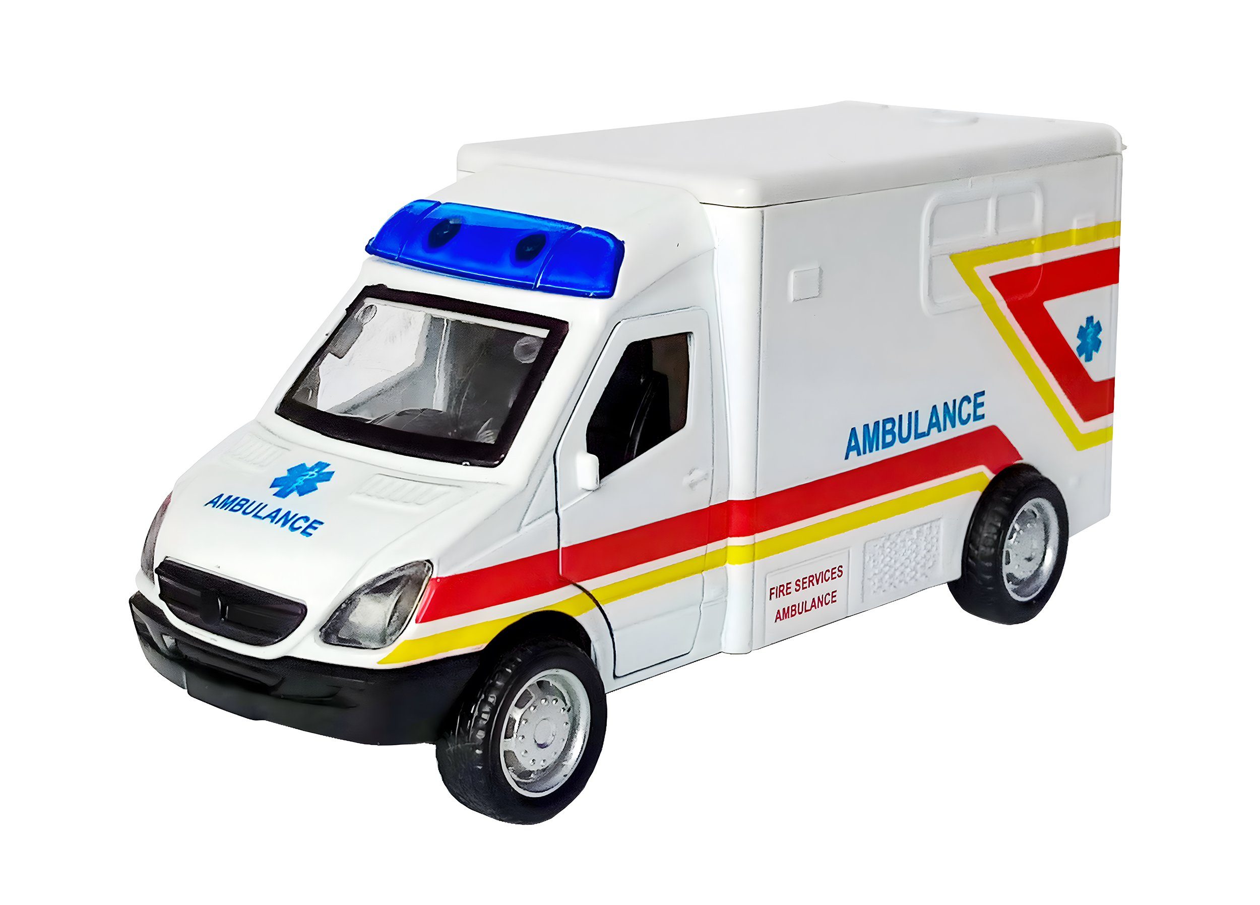 Toi-Toys Modellauto DIENSTWAGEN mit Licht Sound Rückzug Motor Model 05  (Ambulance-Gelb), Maßstab 1:38, Bus Modellauto Auto Spielzeugauto Spielzeug  Geschenk