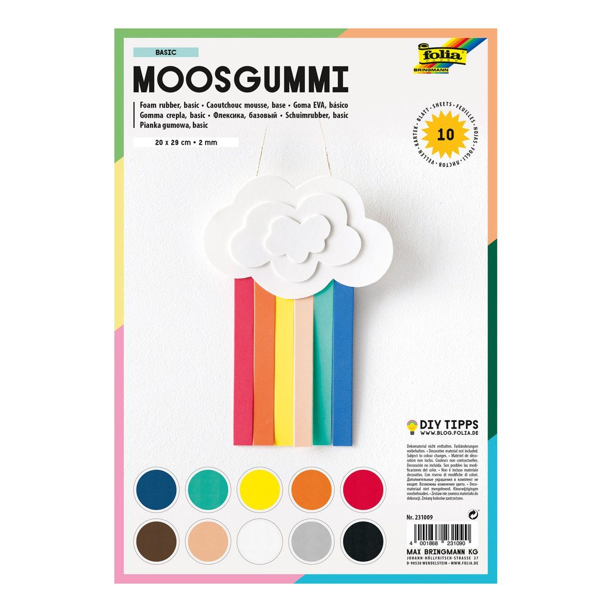 Folia Max Bringmann KG Moosgummi folia Moosgummi mehrfarbig 20x29cm 10 Blatt