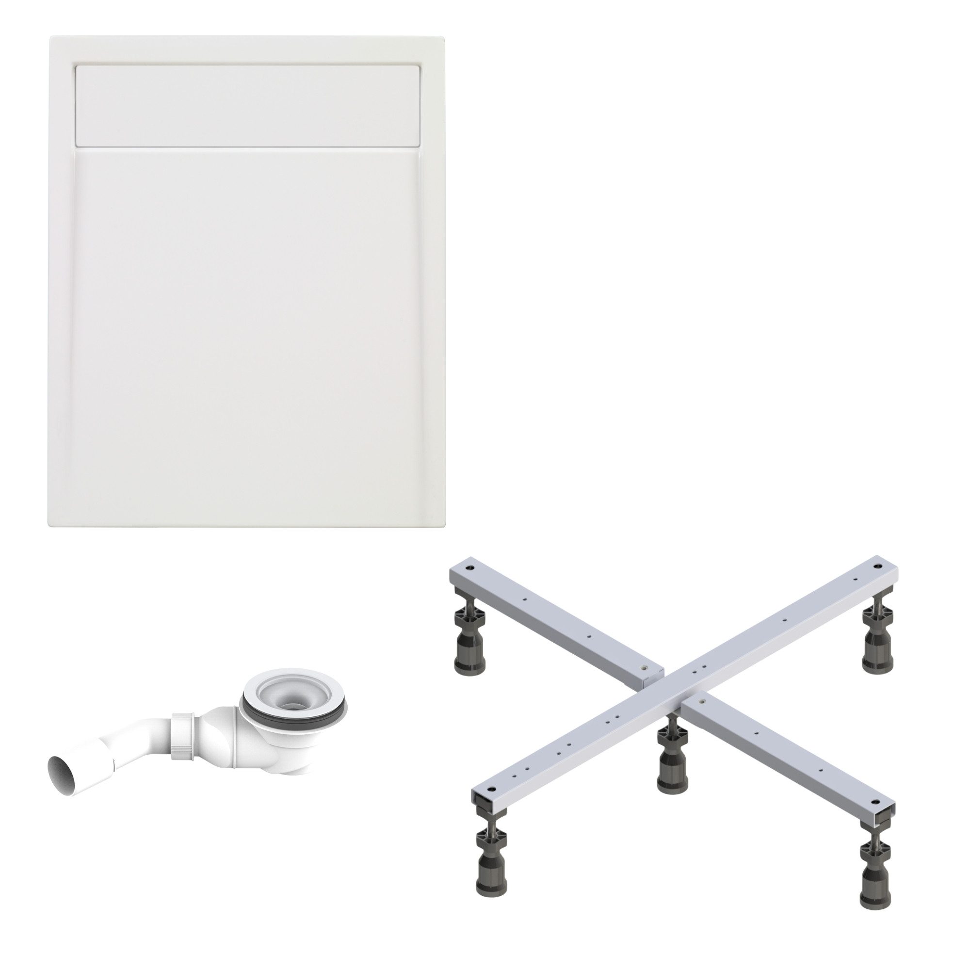 Schulte Duschwanne Brava extraflach, Sanitäracryl, 90x75 cm Weiß Komplett Set mit Fußgestell und Ablauf