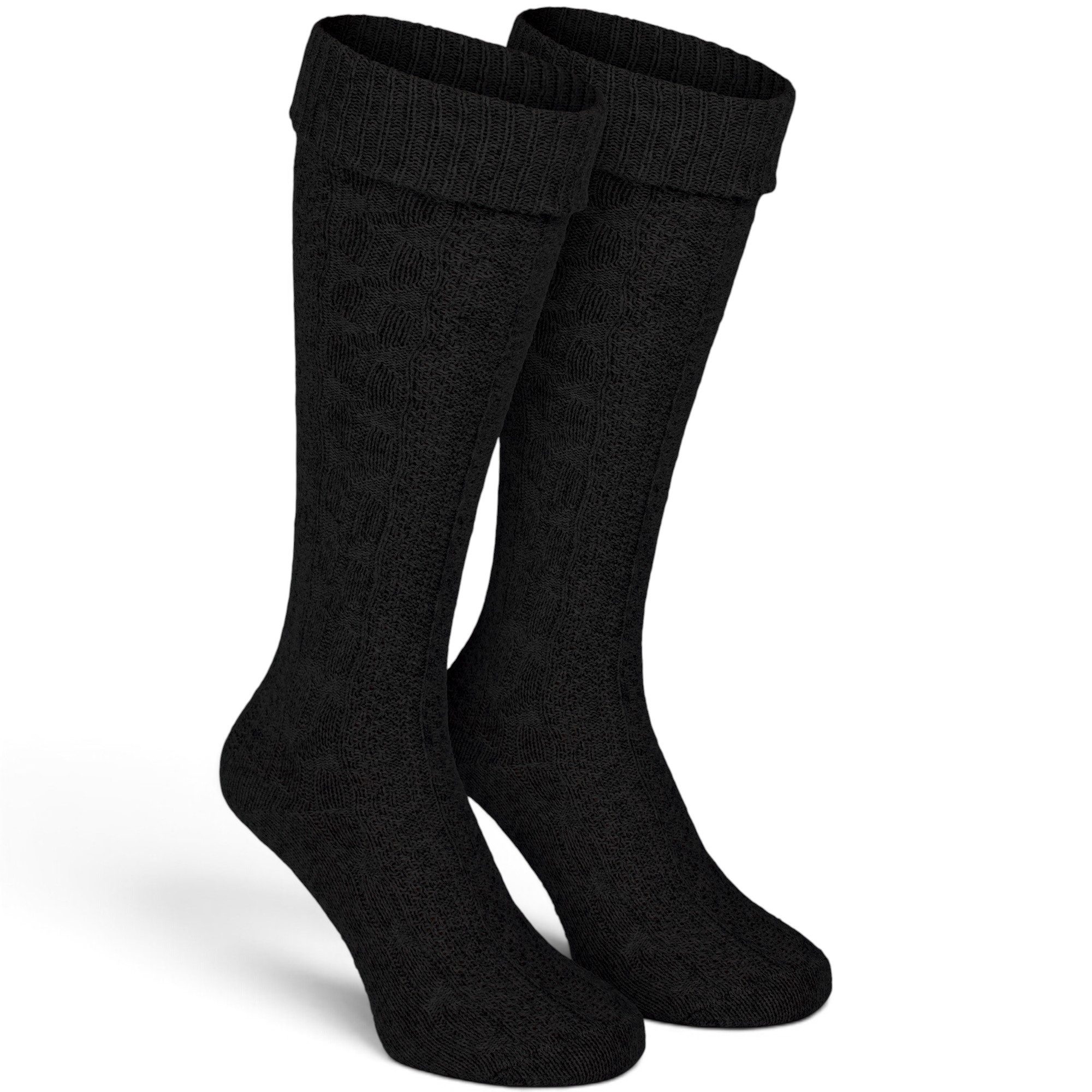 Black Snake Trachtensocken Kniebundstrümpfe mit Zopfmuster fürs Oktoberfest, Damen & Herren (Kniestrumpf, 1-Paar) Breiter Umschlagbund, Baumwollmix, atmungsaktiv, kniehoher Schaft