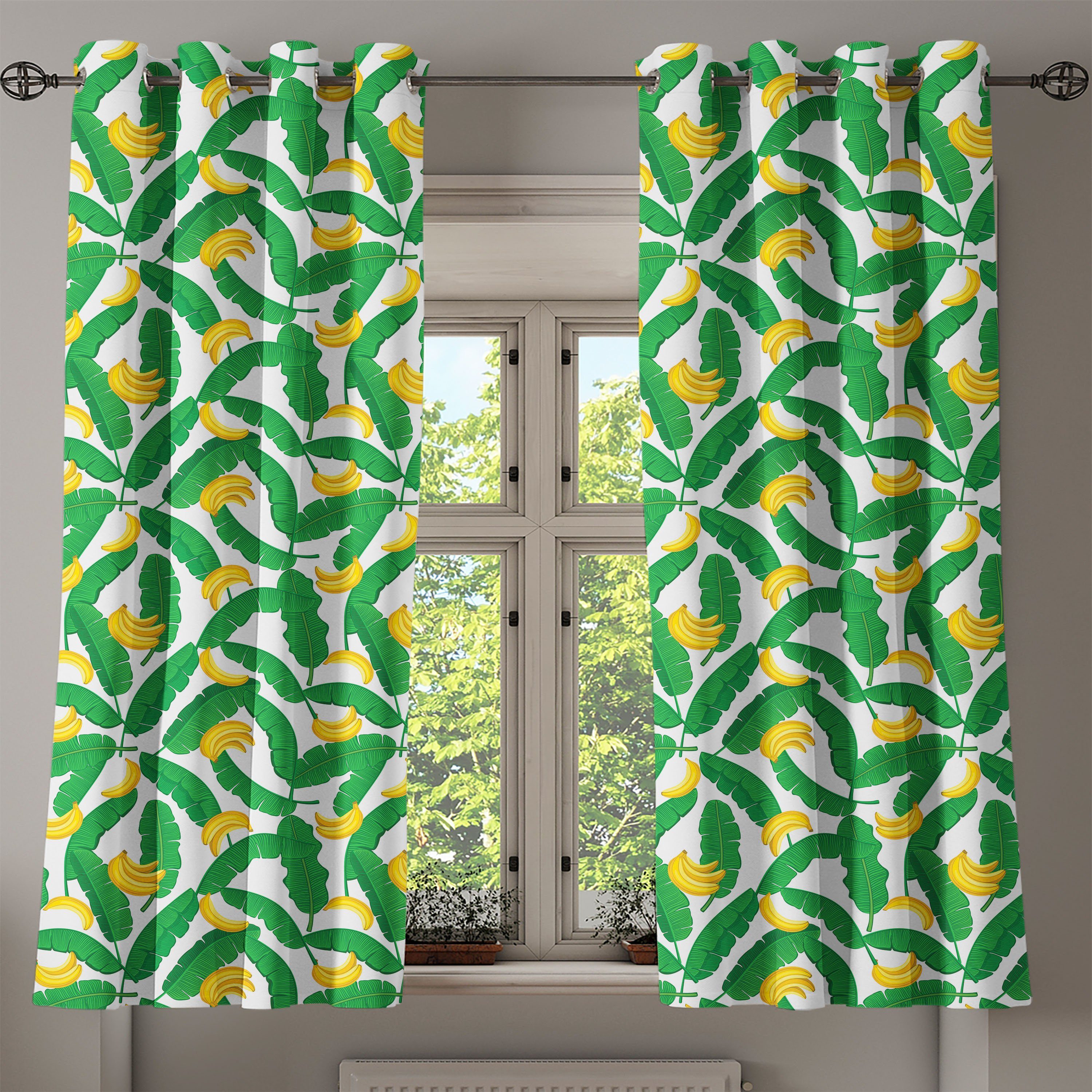 Natur Schlafzimmer Wohnzimmer, Banana Gardine Abakuhaus, 2-Panel-Fenstervorhänge Art Dekorative für