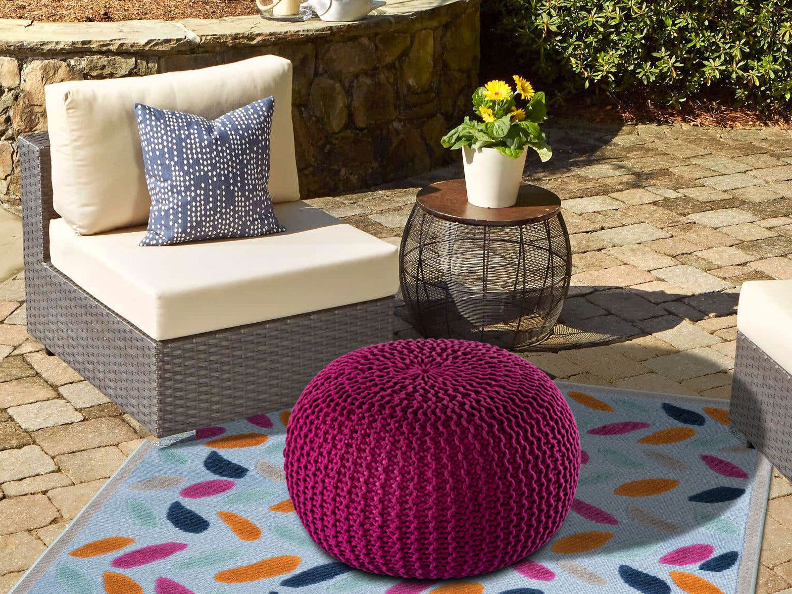 Amagohome Gartenlounge-Hocker Pouf Outdoor ø 55 günstig online kaufen