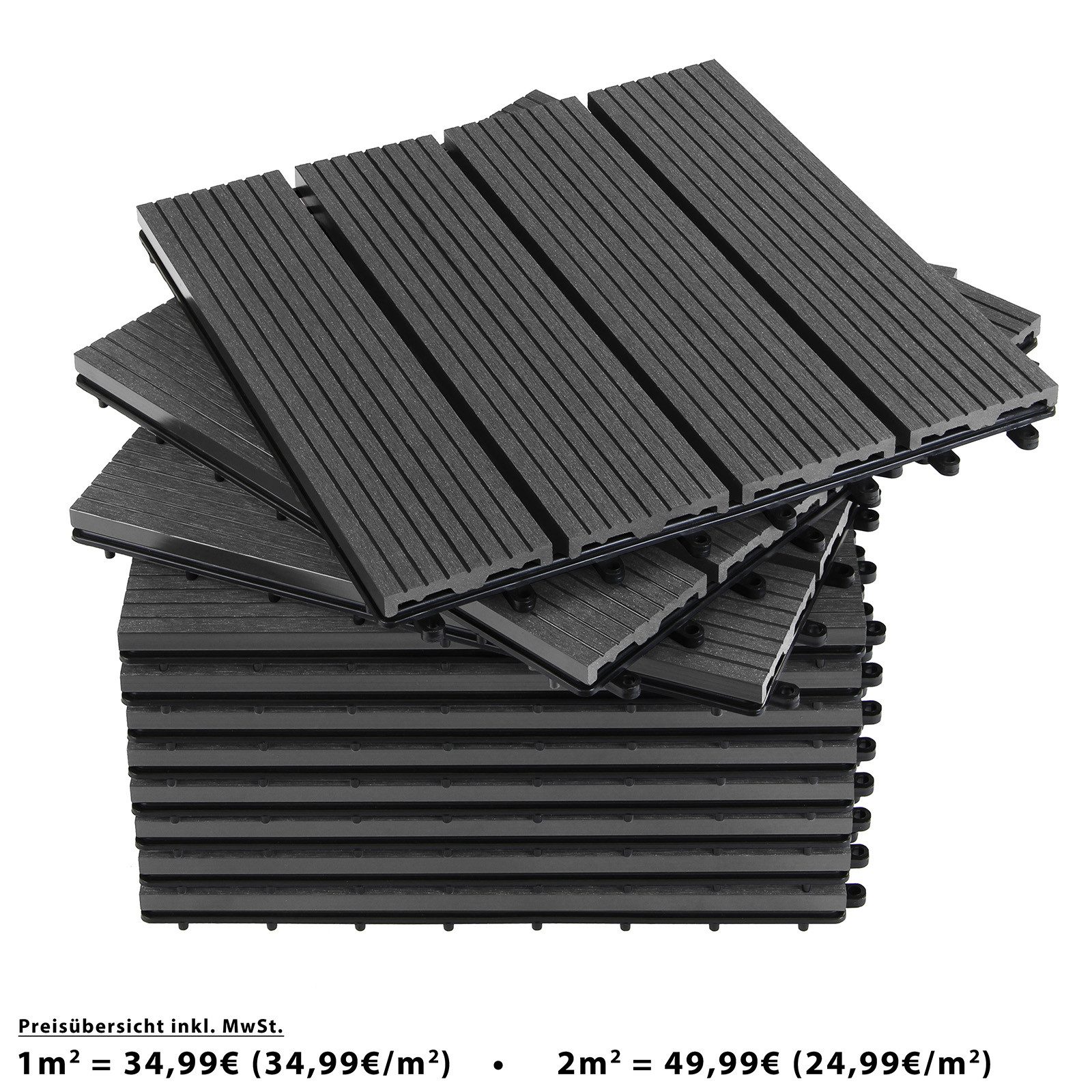 Montafox Terrassendielen WPC Fliesen 30 x 30 cm 11 Stück / 1m² oder 22 Stück / 2m²
