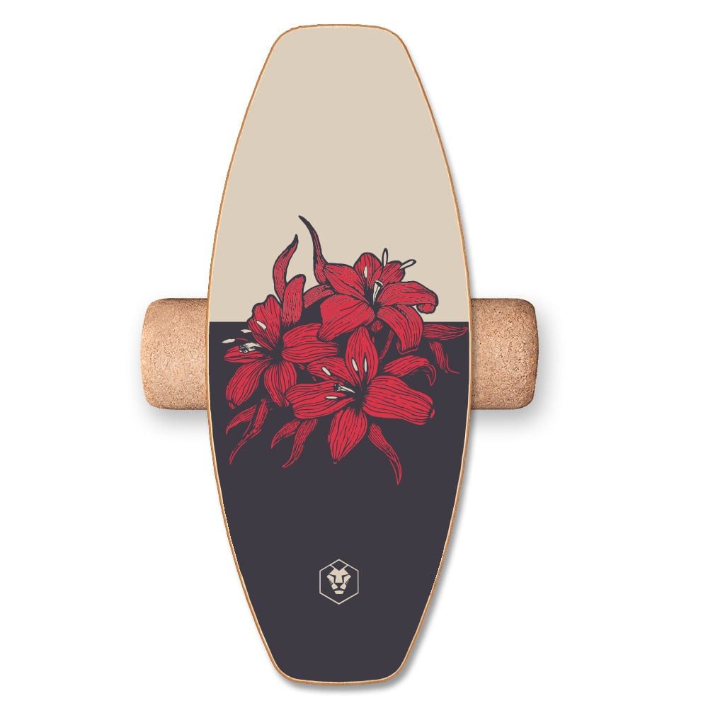 Daffy Boards Balanceboard Allrounder Set mit Korkrolle - Design: Hibiskus