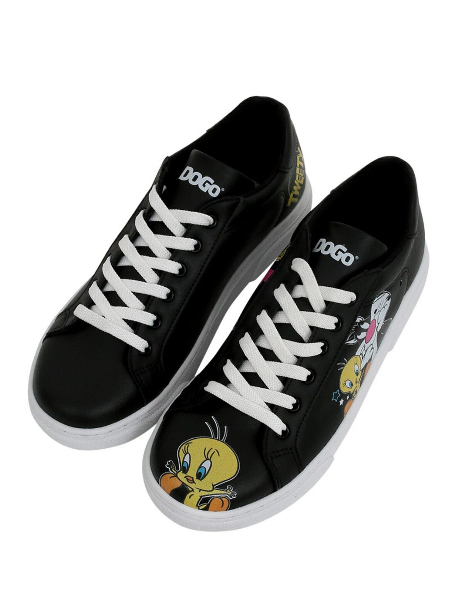 DOGO Ace Low-Top Sneaker Best Of Tweety And Sylvester Black Damen Sneaker Handgefertigt