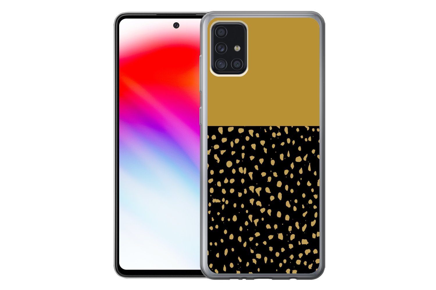 MuchoWow Handyhülle für Samsung Galaxy A52 5G Polka dots - Ockergelb - Schwarz, Smartphone-Bumper, Print, Handy Schutzhülle Dünn