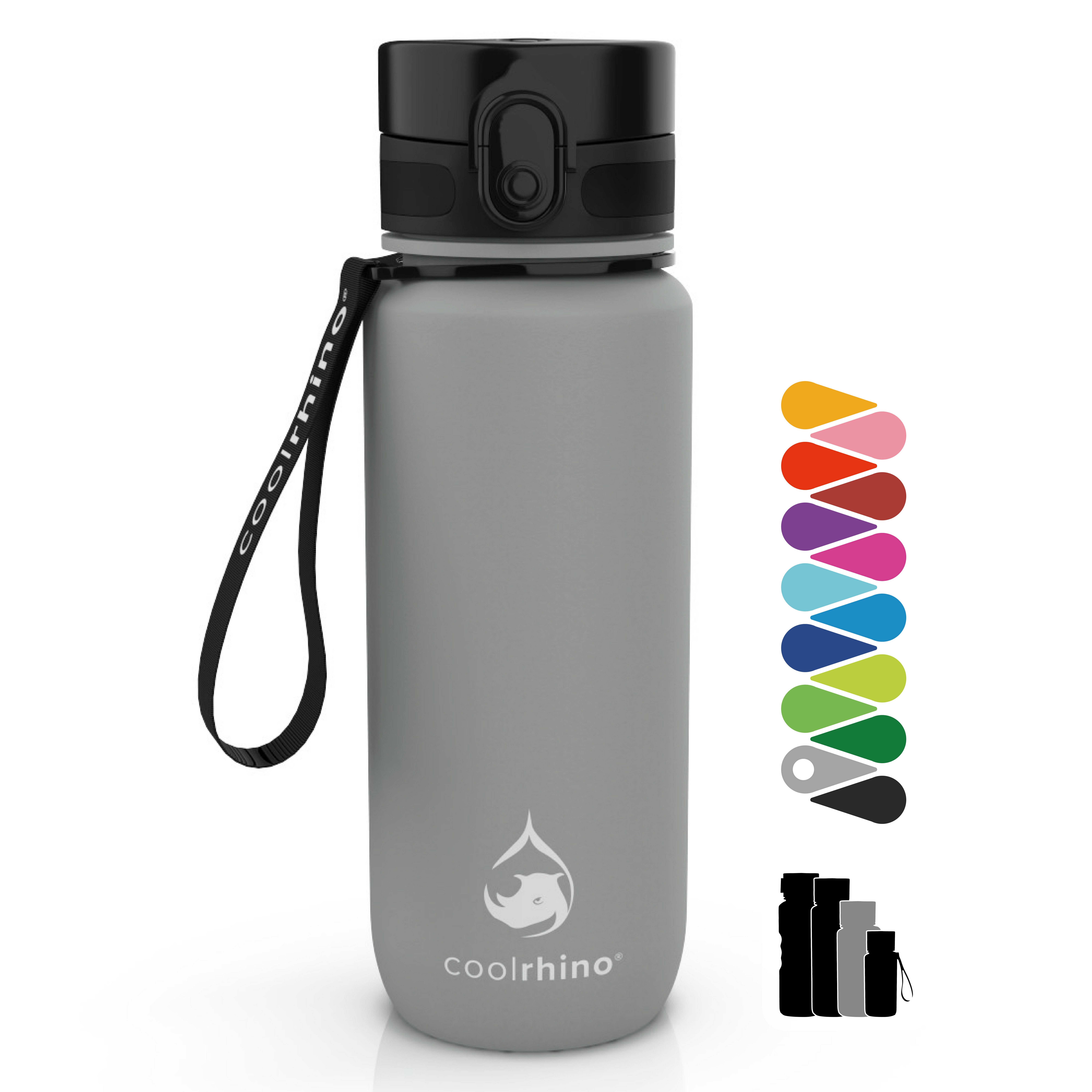 coolrhino Trinkflasche rhinoSport Tritan Sportflasche 350 ml, 650 ml, 1 liter, 1,5 l, Wasserflasche auslaufsicher für Sport, Outdoor, Schule und Fahrrad