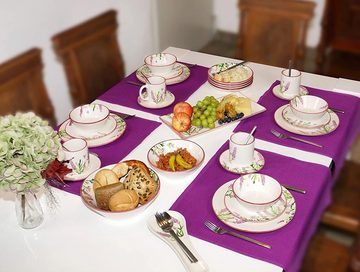 Lashuma Servierschüssel Lavendel, Keramik, (Set, 2-tlg), Geschirrset mit Motiv, 1x Müslischale Ø 18,5 cm - 1x Schüssel Ø 23,5 cm