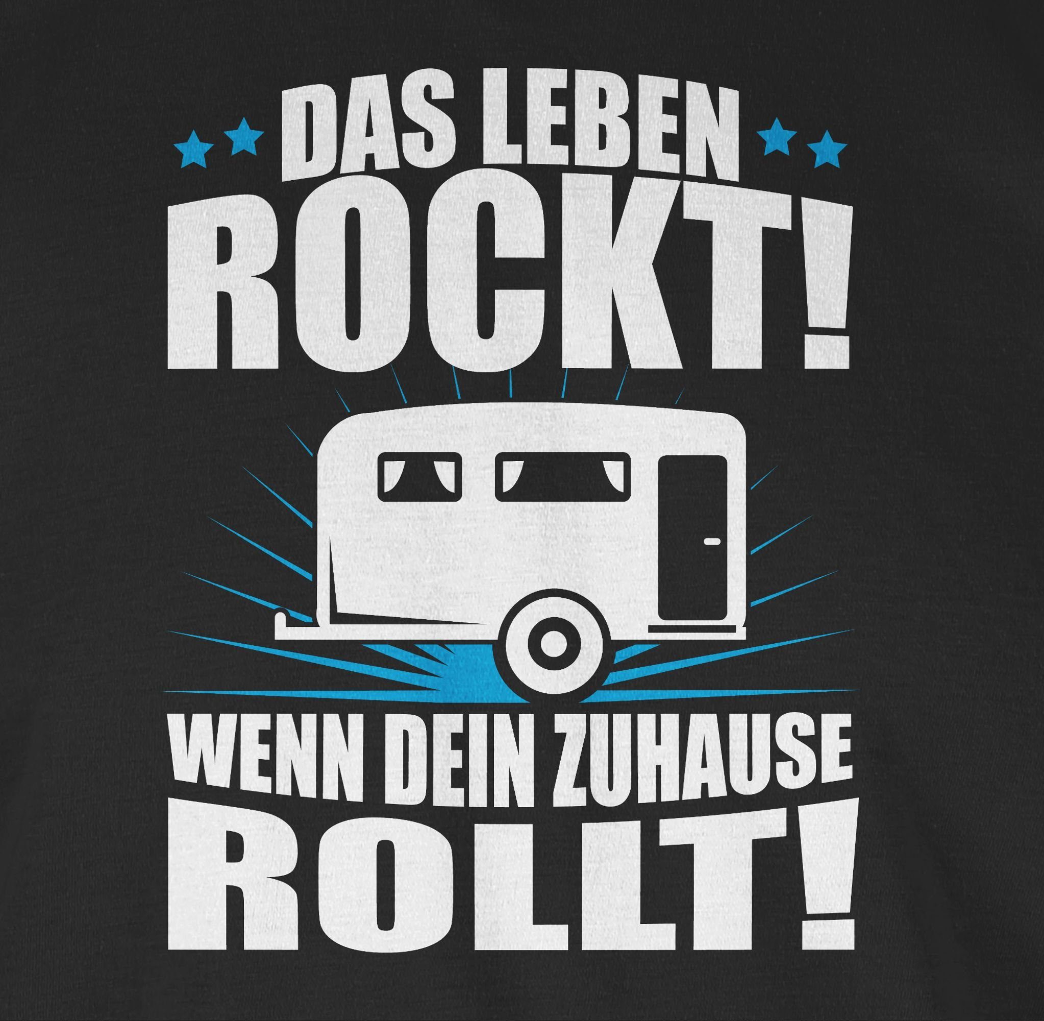 2 Shirtracer Hobby T-Shirt weiß Leben rockt! Schwarz Wohnwagen Outfit Das