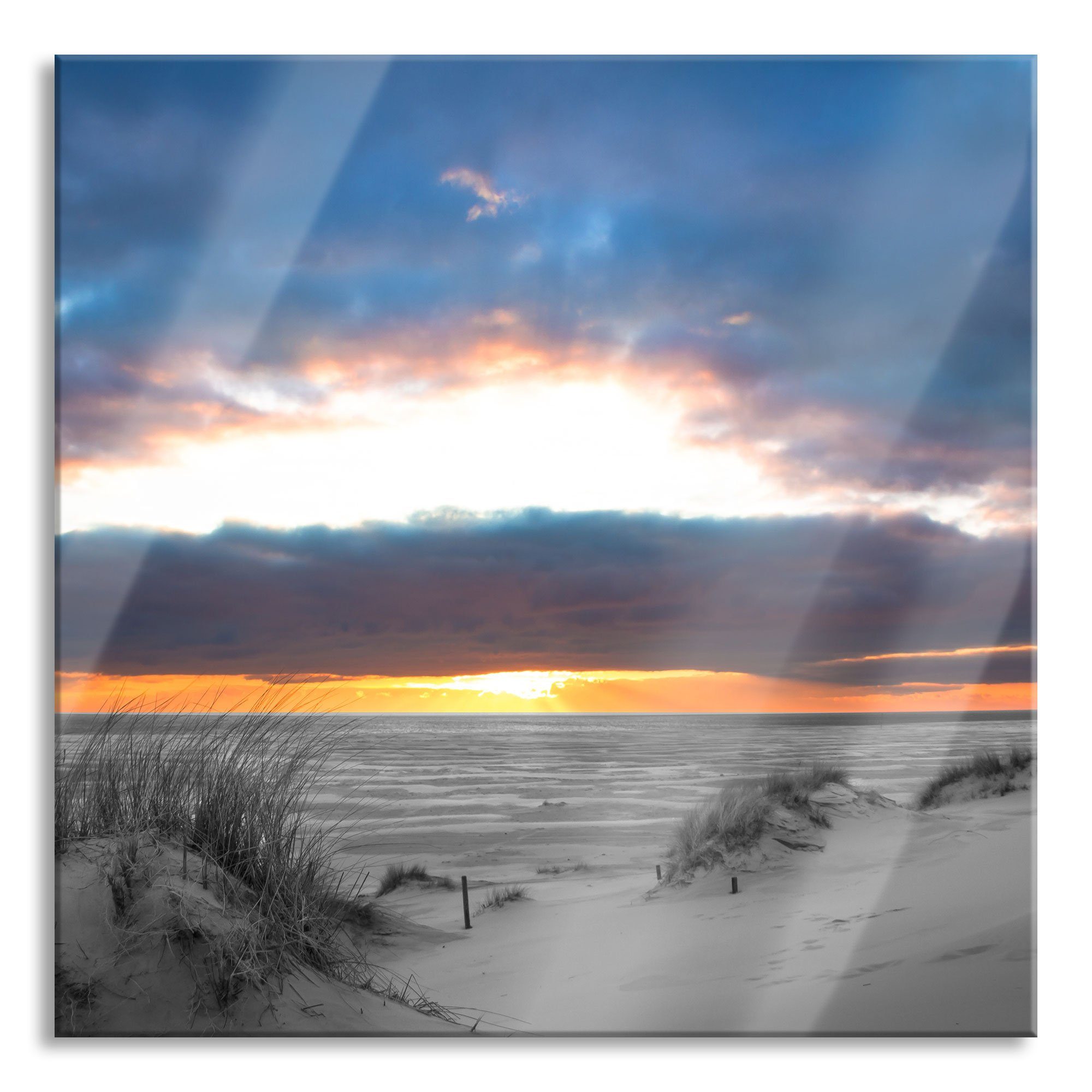 Pixxprint Glasbild Nordseeküste bei Sonnenaufgang, Nordseeküste bei Sonnenaufgang (1 St), Glasbild aus Echtglas, inkl. Aufhängungen und Abstandshalter