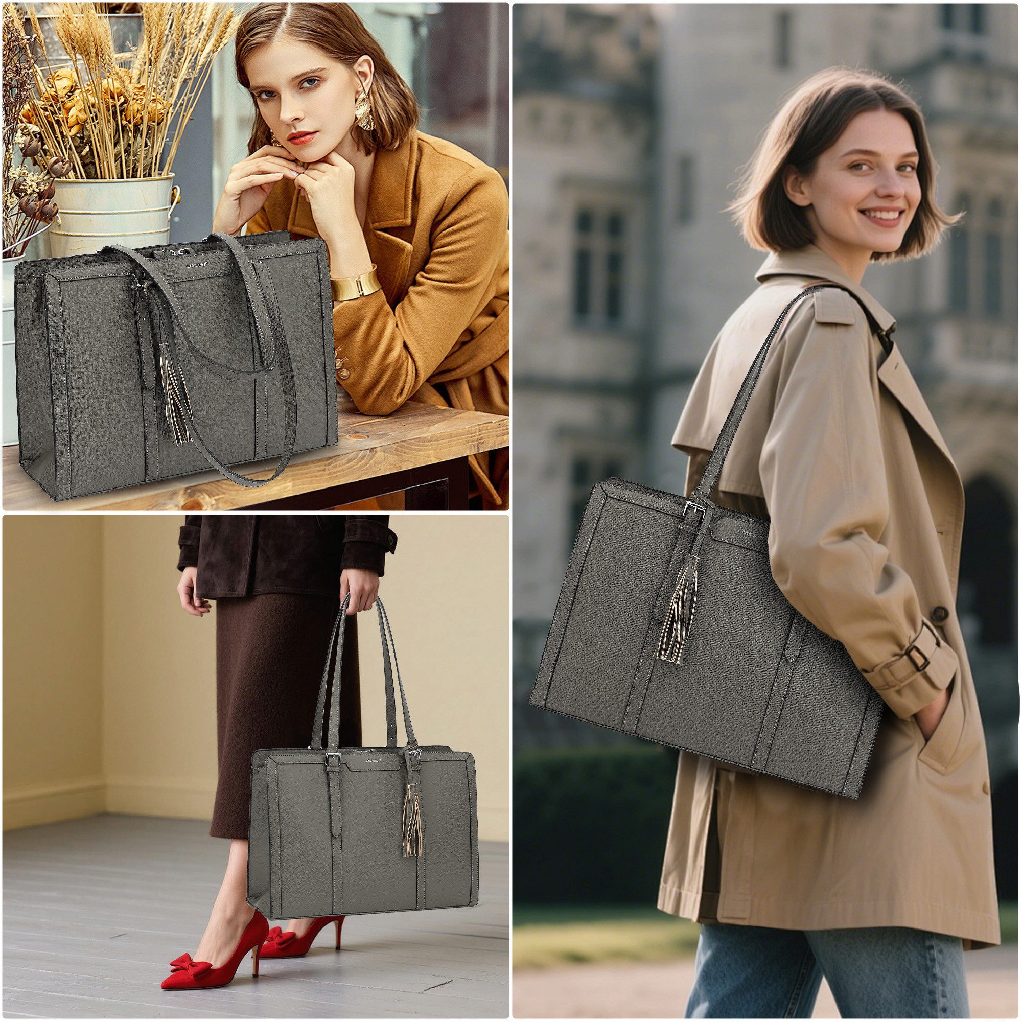 TAN.TOMI Aktentasche Damen Shopper Große Business Handtasche Gross Laptop Tasche, 15.6 Zoll Notebooktasche mit 3 Fächern für Büro Arbeit Schule