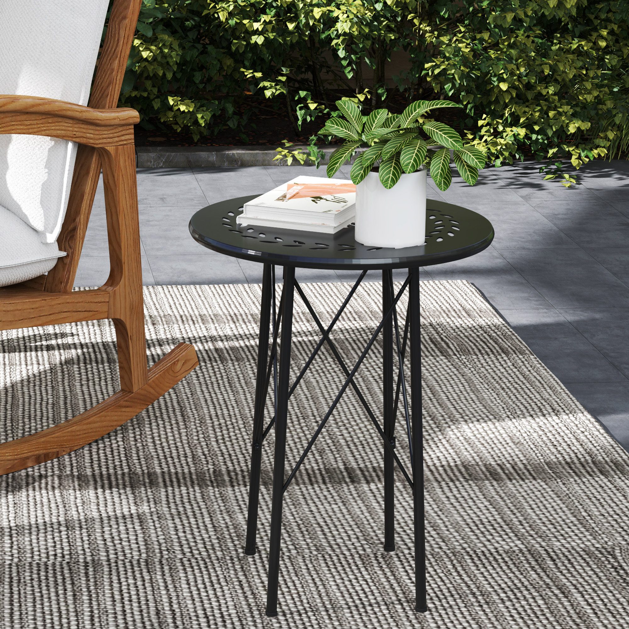 furnicato Gartentisch Runder Ø40 x 50H cm in Schwarz