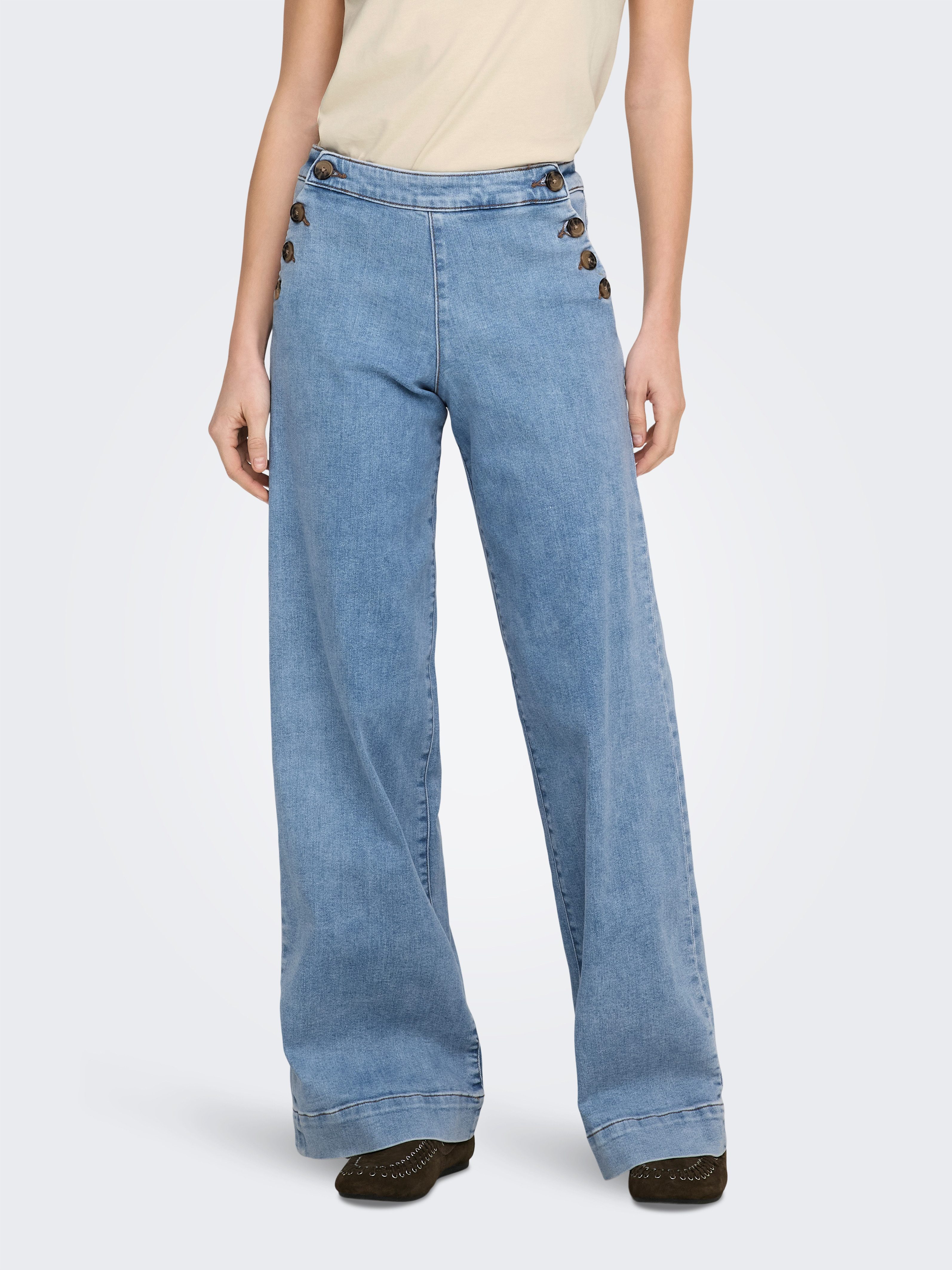ONLY High-waist-Jeans ONLMADISON HW BUTTON WIDE DNM GEN223NOOS mit Knopf Details