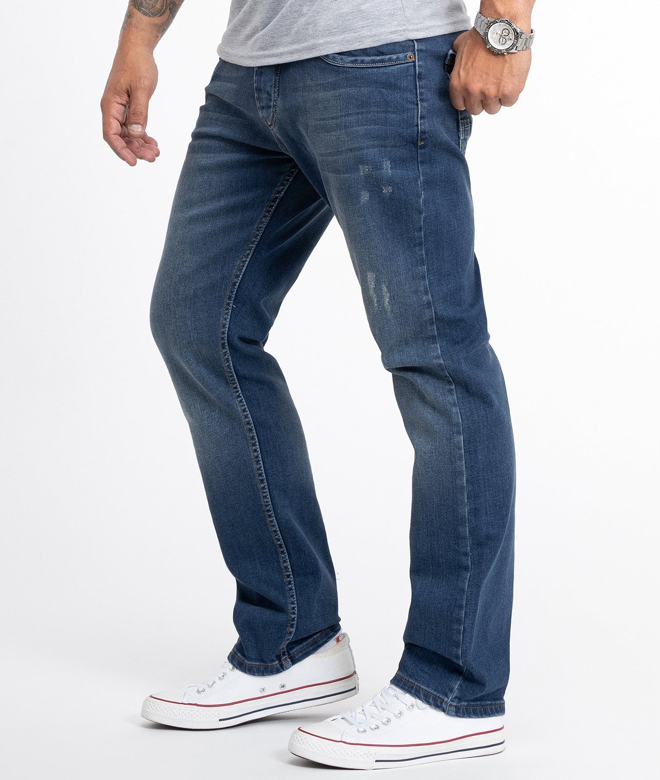 Rock Creek Straight-Jeans Herren Jeans Stonewashed Blau RC-2098 günstig online kaufen