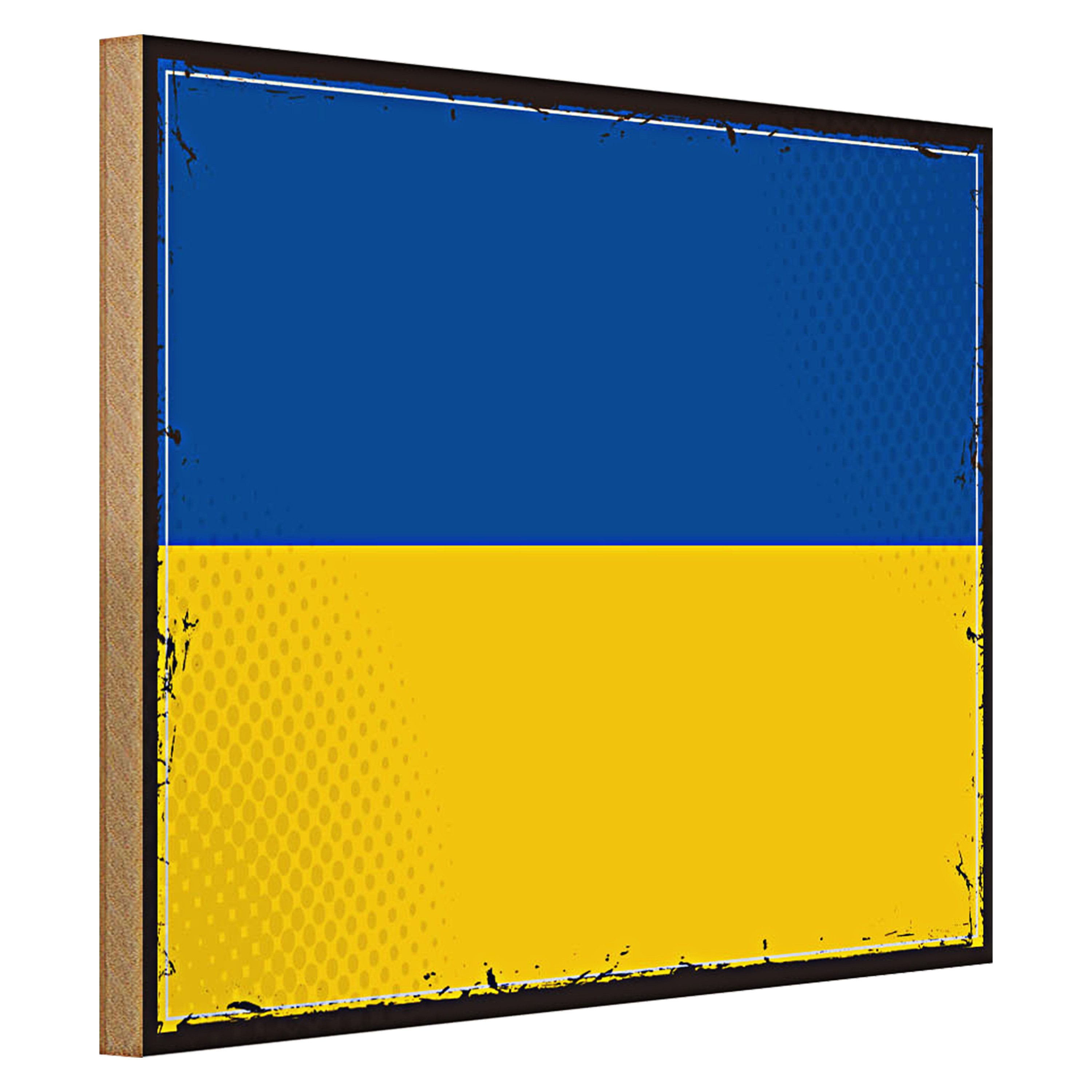 Roomando Holzbild Flagge Ukraine 40x30cm Retro Flag of Ukraine