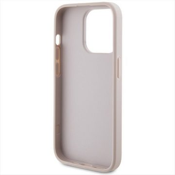 Guess Smartphone-Hülle Guess Apple iPhone 15 Pro Schutzhülle Case 4G Metal Gold Logo Pink