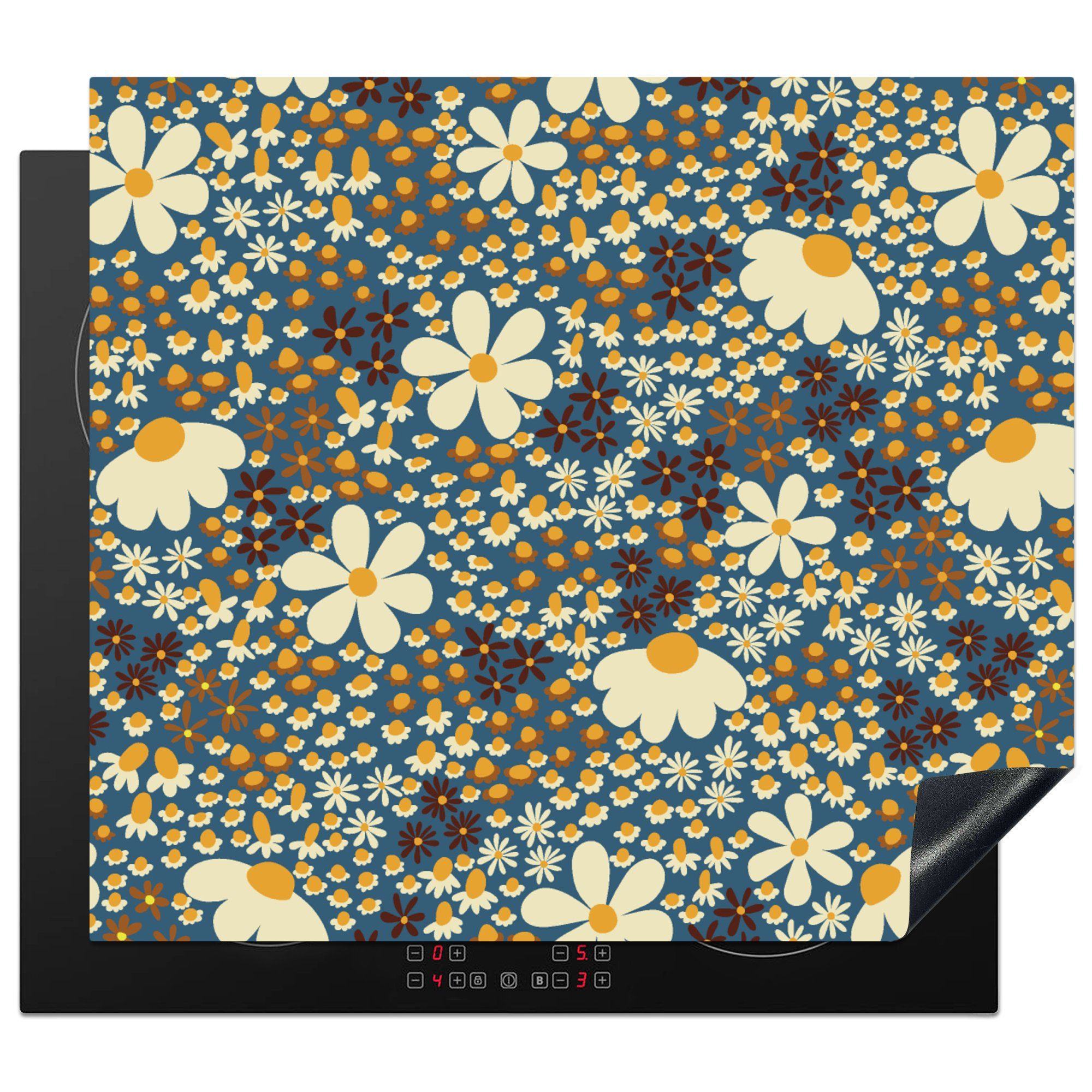 MuchoWow Herdblende-/Abdeckplatte Blumen - Muster - Gänseblümchen, Vinyl, (1 tlg), 60x52 cm, Mobile Arbeitsfläche nutzbar, Ceranfeldabdeckung