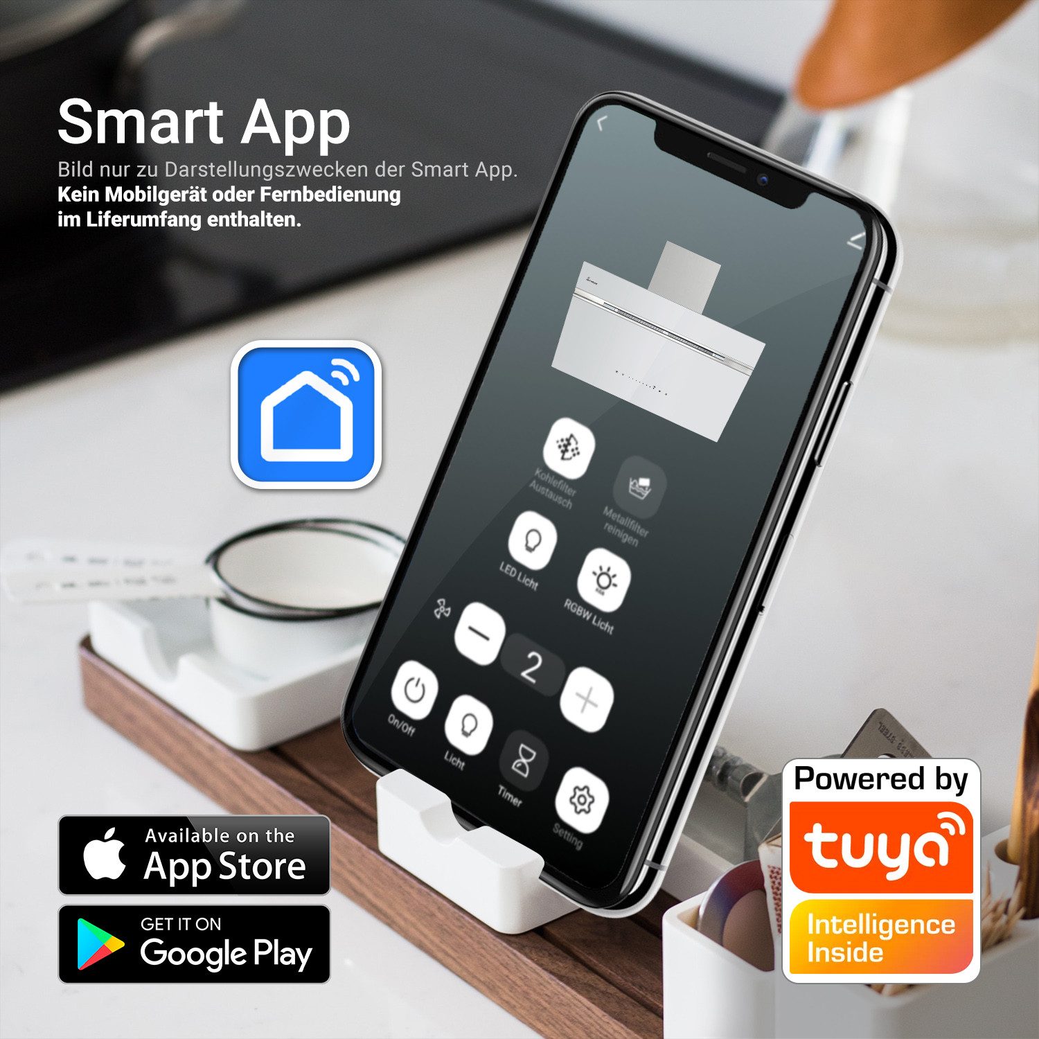 KKT KOLBE Wandhaube Dunstabzugshaube 90cm AURORA9005WED RGBW Ambientebeleuchtung Dunstabzugshaube 90cm AURORA9005WED RGBW Ambientebeleuchtung, Kopffreihaube / Umluft / Abluft / Smart WiFi-App / Weiß / Glas