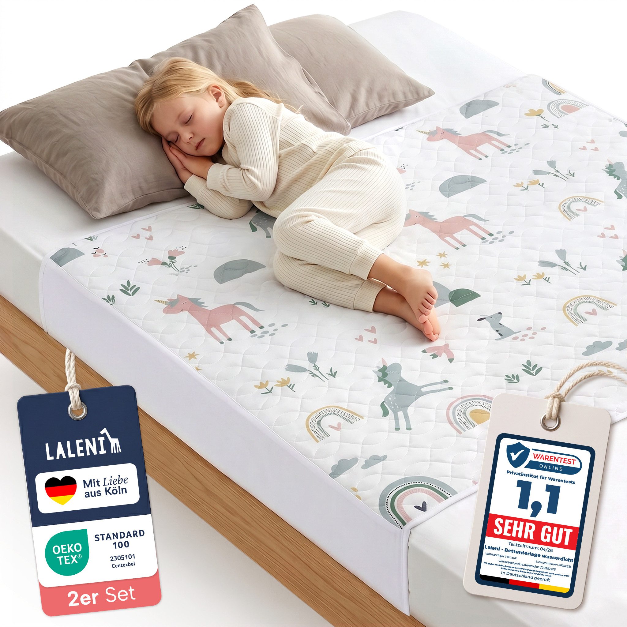 Matratzenauflage Bettunterlage wasserdicht Kinder, knisterfreie Matratzenauflage Laleni, mit rundum Gummizug oder seitliche Einstecklaschen
