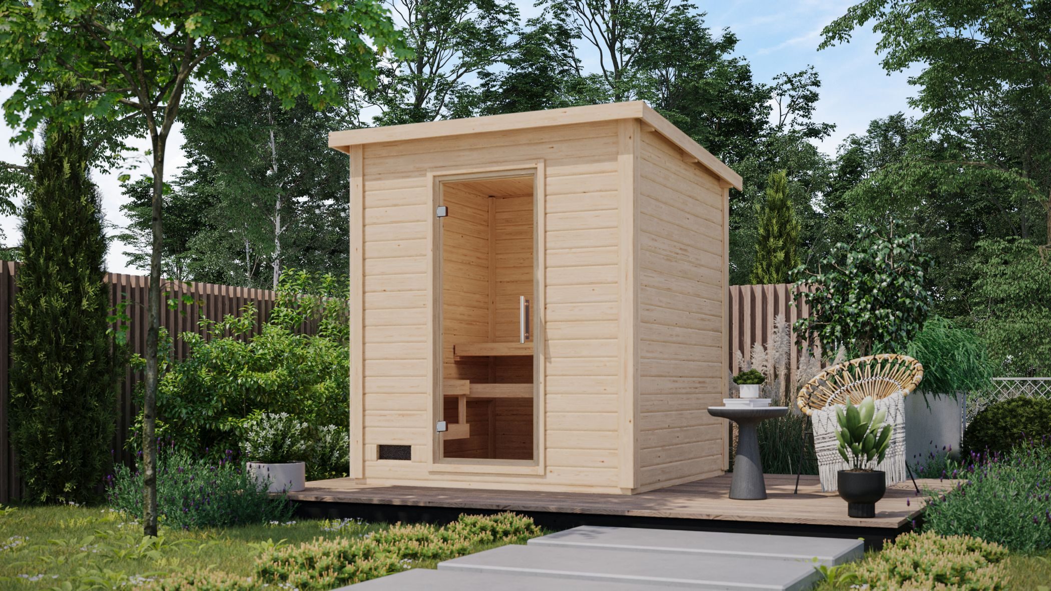 CHILLROI Saunahaus Außensauna Kaapi Gartensauna, Außensauna, 38 mm, nordische Fichte