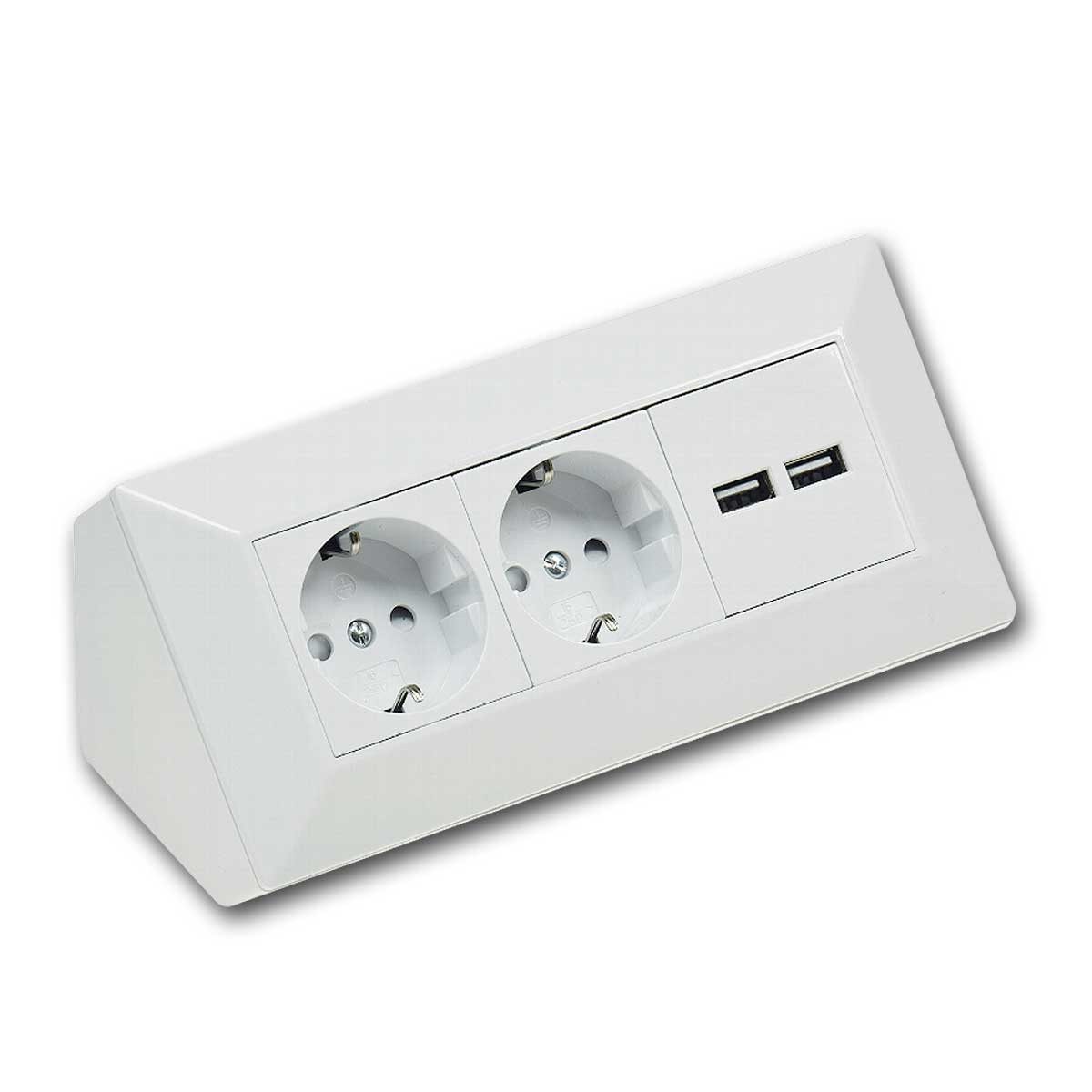 ChiliTec Aufputz-Steckdose 2-fach Steckdosenblock + 2x USB-A, weiß 250V~/ 16A