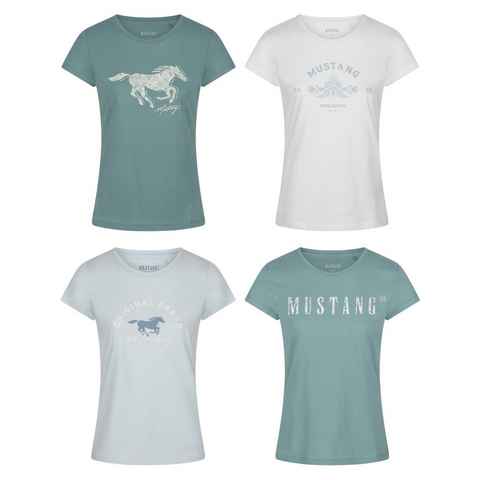MUSTANG T-Shirt Damen Logo Printshirt Alexia C Logo Slim Fit (4-tlg) Basic Kurzarm Tee Shirt mit Rundhalsausschnitt aus 100% Baumwolle