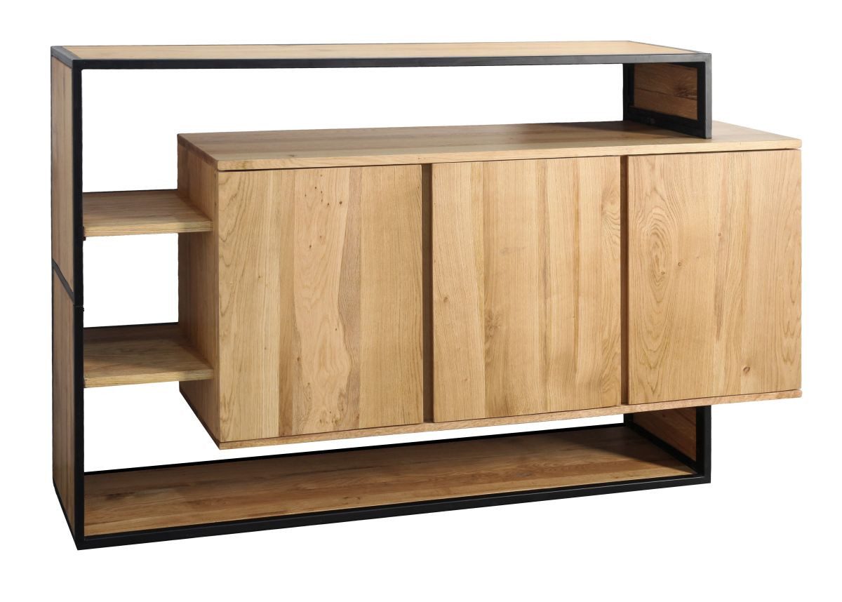 WOLF MÖBEL Sideboard (175 x 35 x 100), CITY Kommode mit 3 Türen / 3 Ablagen / Licht