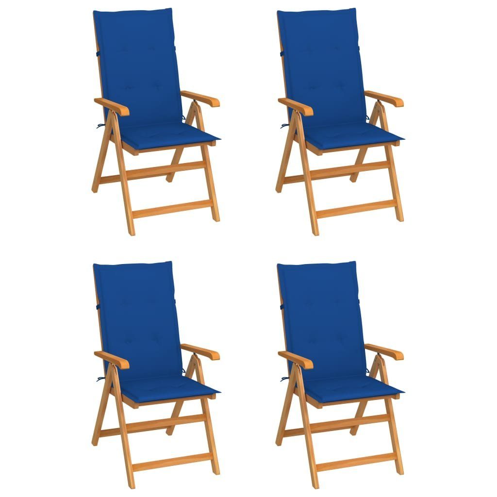 Stk. Königsblauen mit furnicato Massivholz Gartenstühle 4 Kissen Gartenstuhl Teak