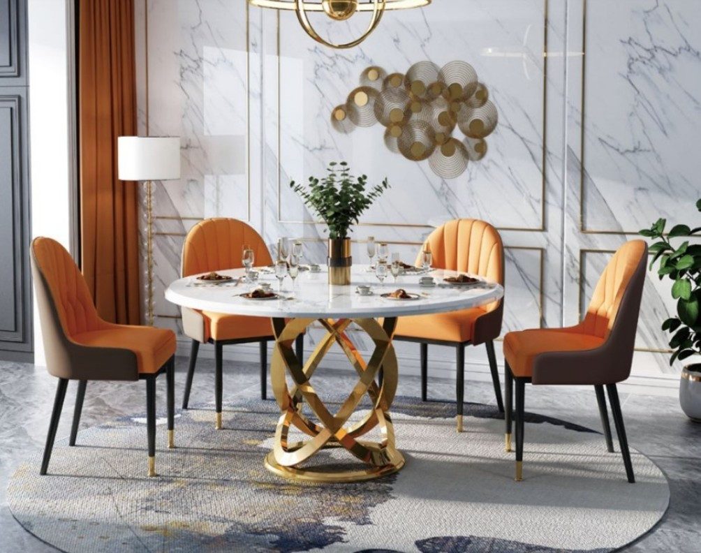 JVmoebel Essgruppe Esszimmer Stuhl Set Metall Tische Sessel 6x Stühle + Tisch Sofort, (7-tlg), Made in Europa